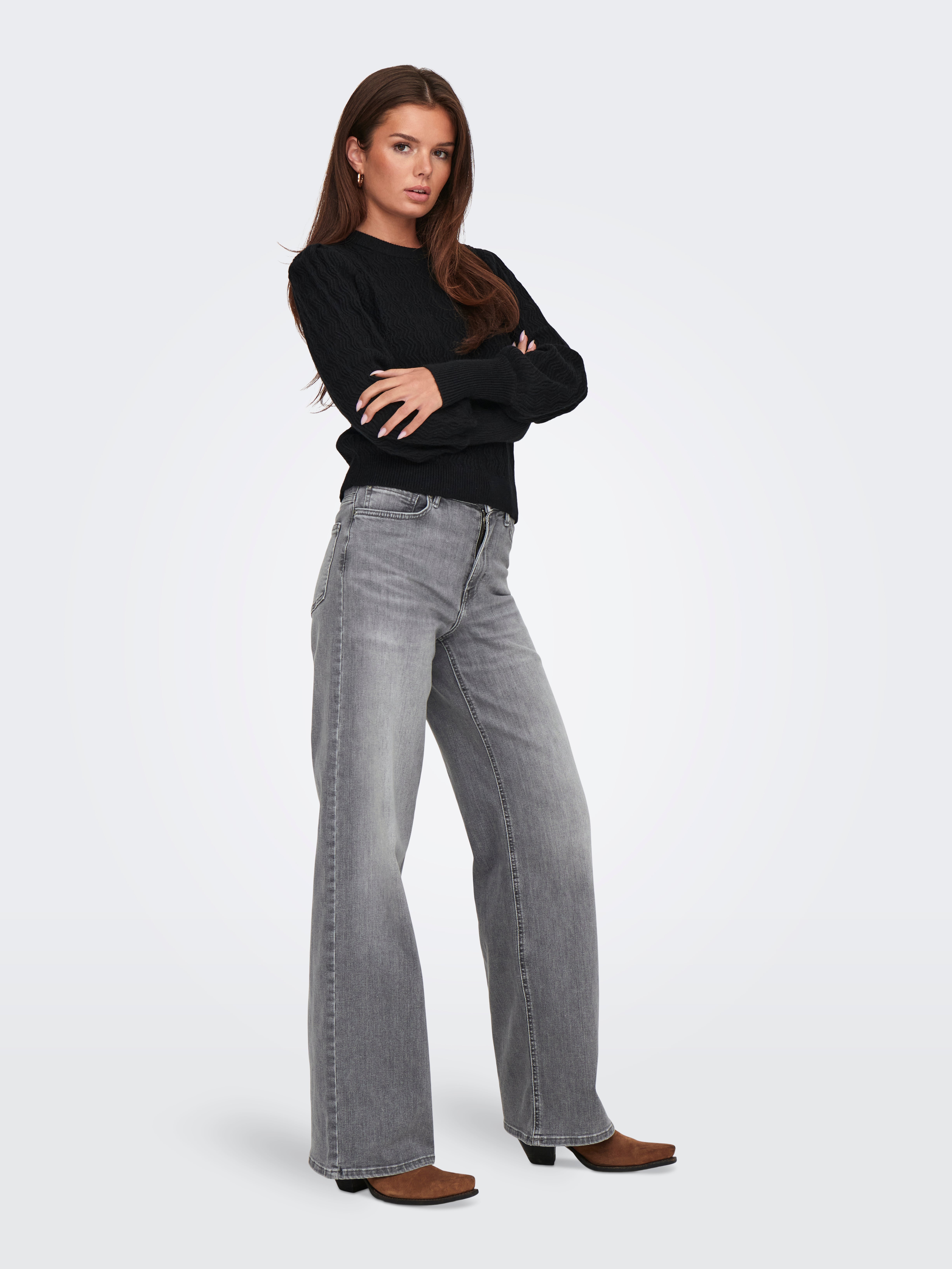ONLMADISON High waist Wide Leg Fit Jeans Light Grey Denim