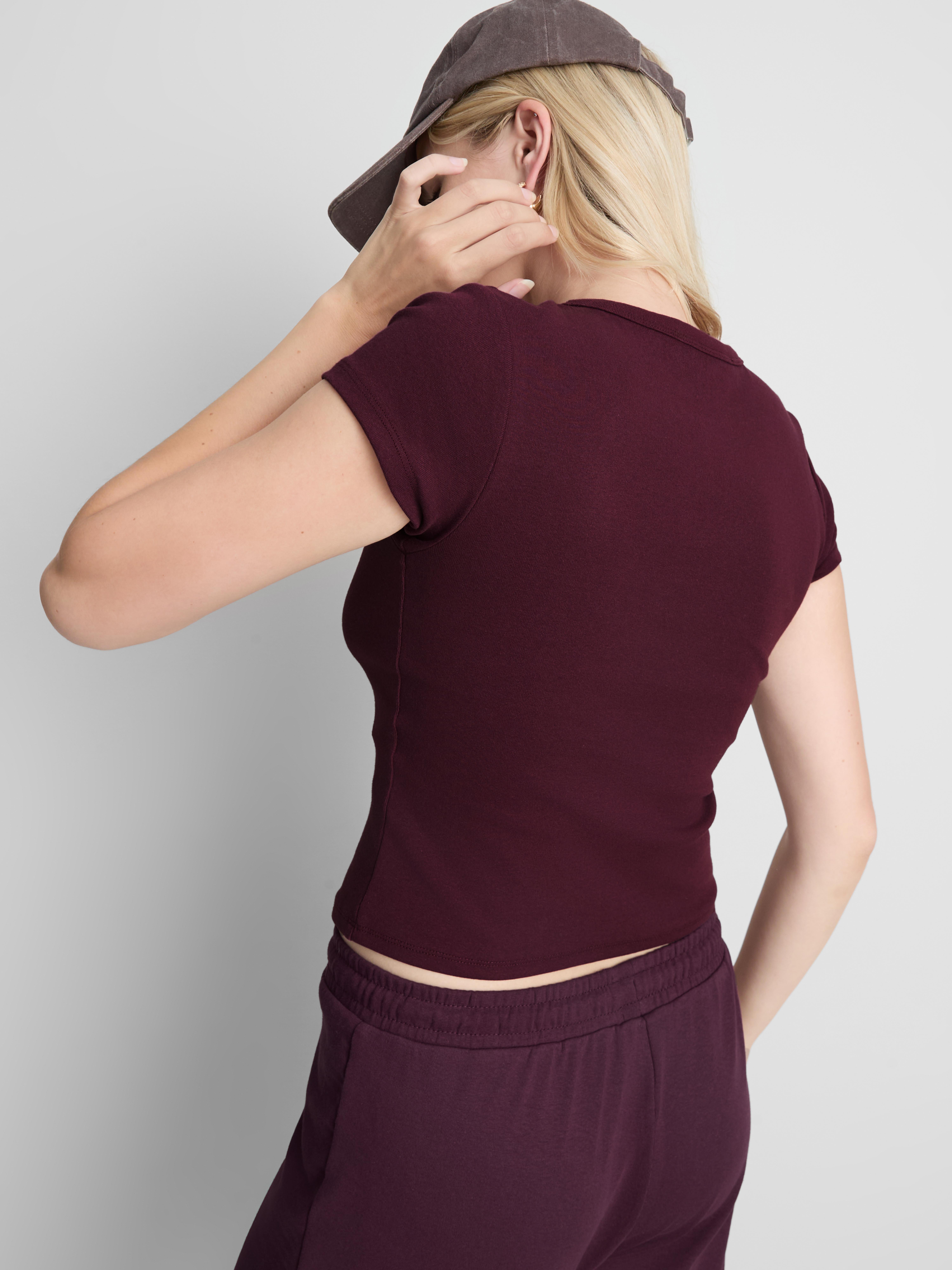 Cotton Rich Button-Up T-Shirt - Burgundy