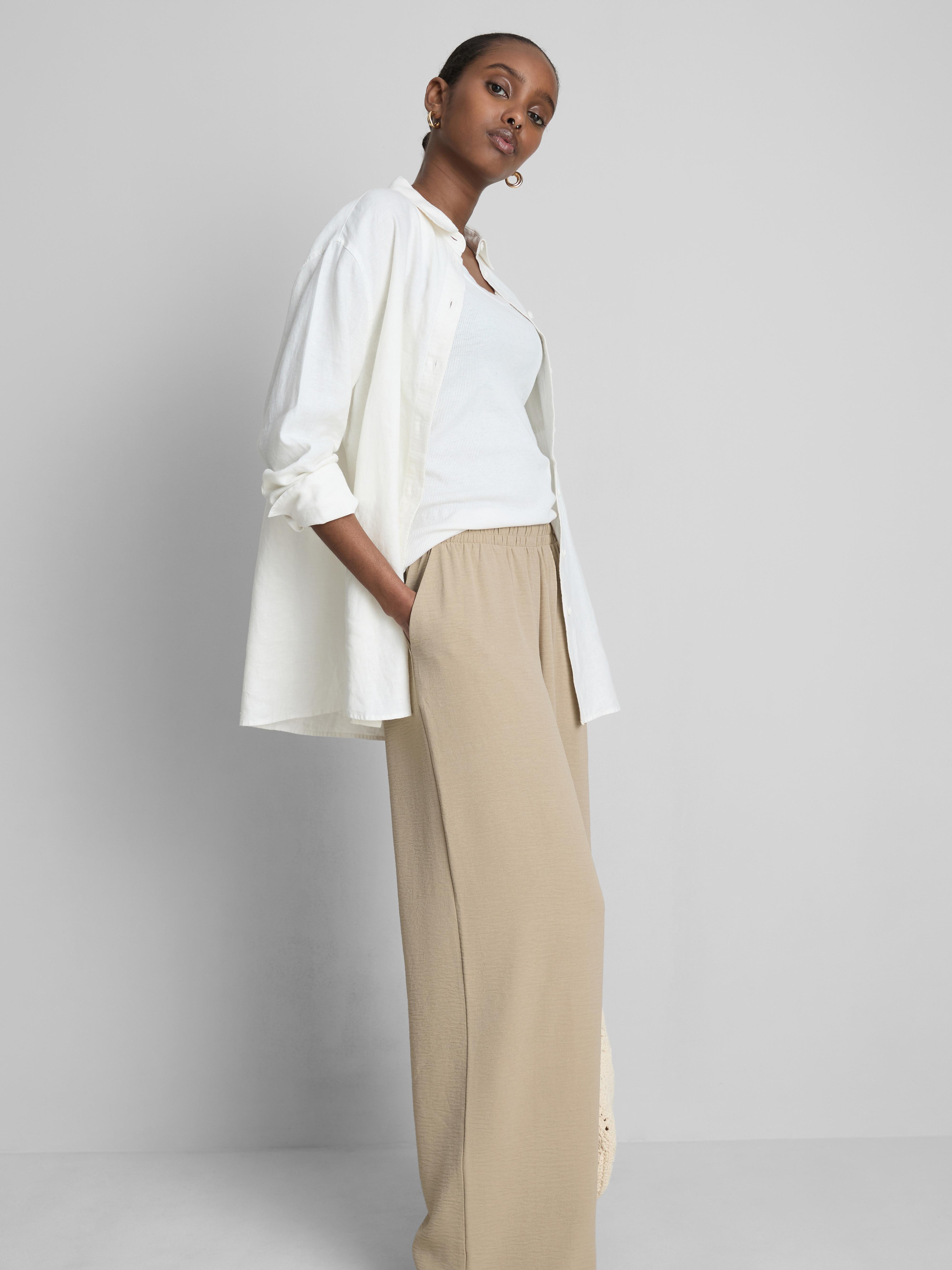 Elastic Waist Wide-Leg Pants - Stone