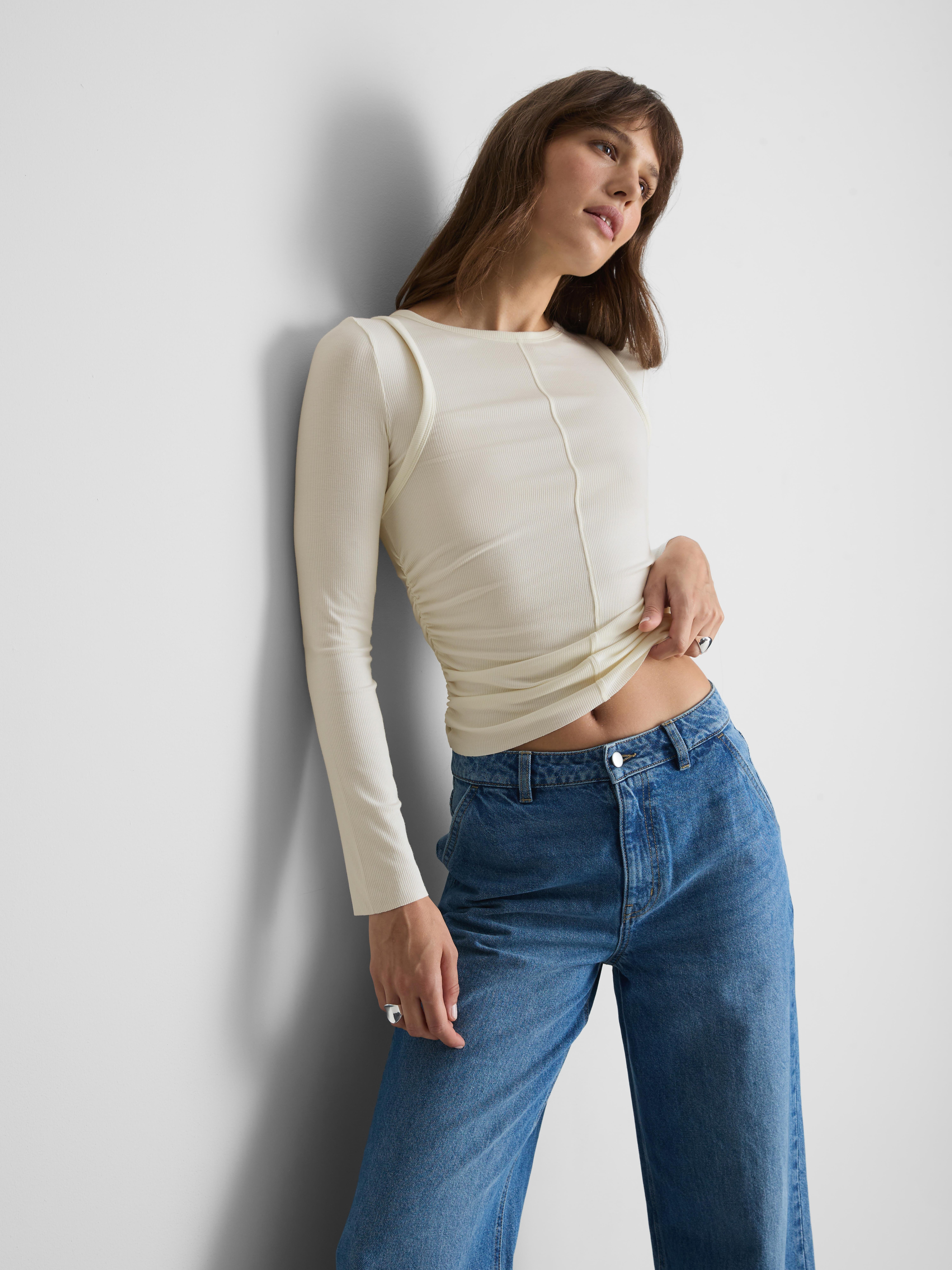 Paula Echevarría Long-Sleeve Double-Layered Top - Ivory