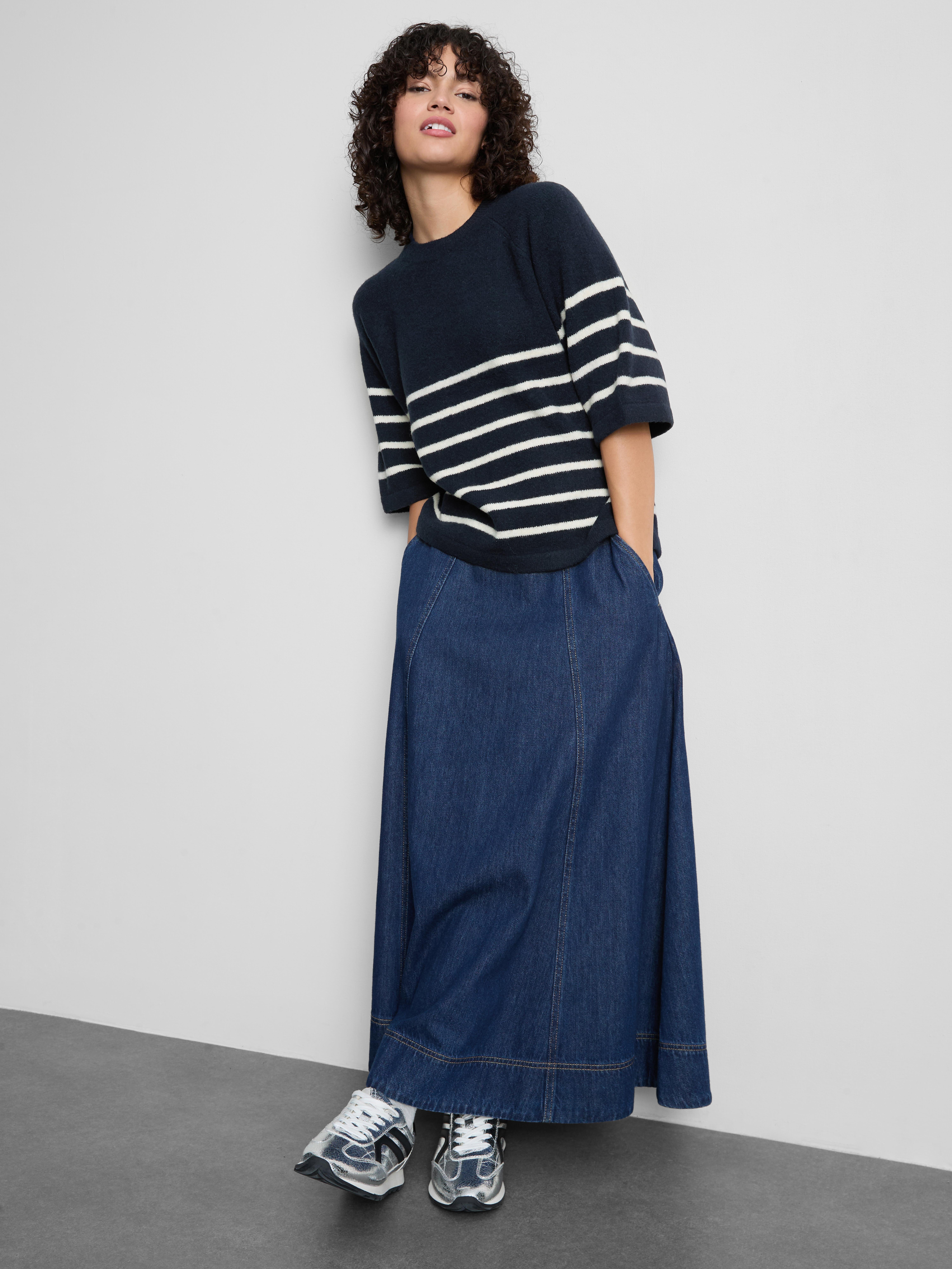 Wool-Blend Knitted Boxy T-Shirt - Navy