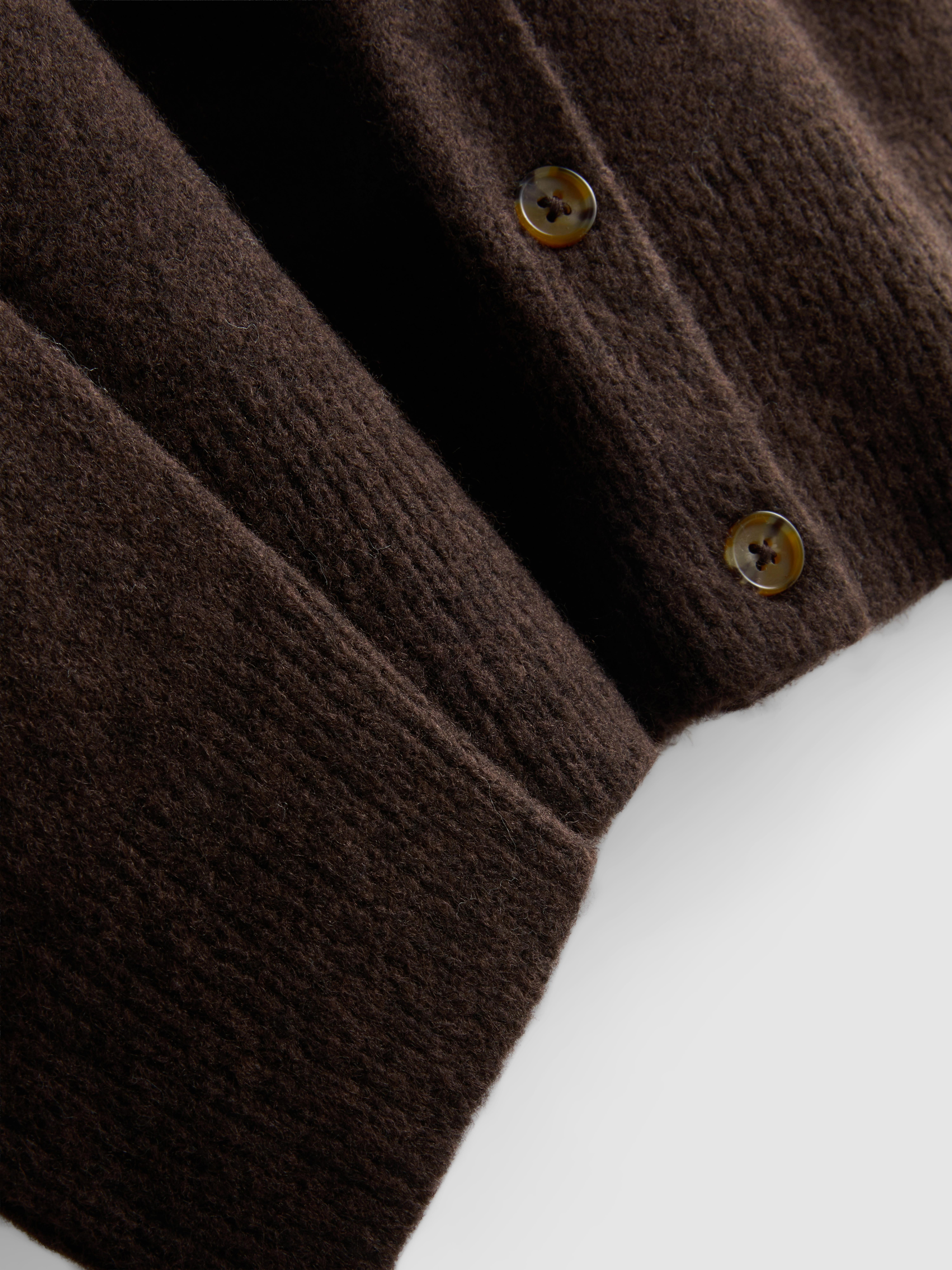 Essential Knitted Crewneck Cardigan - Chocolate