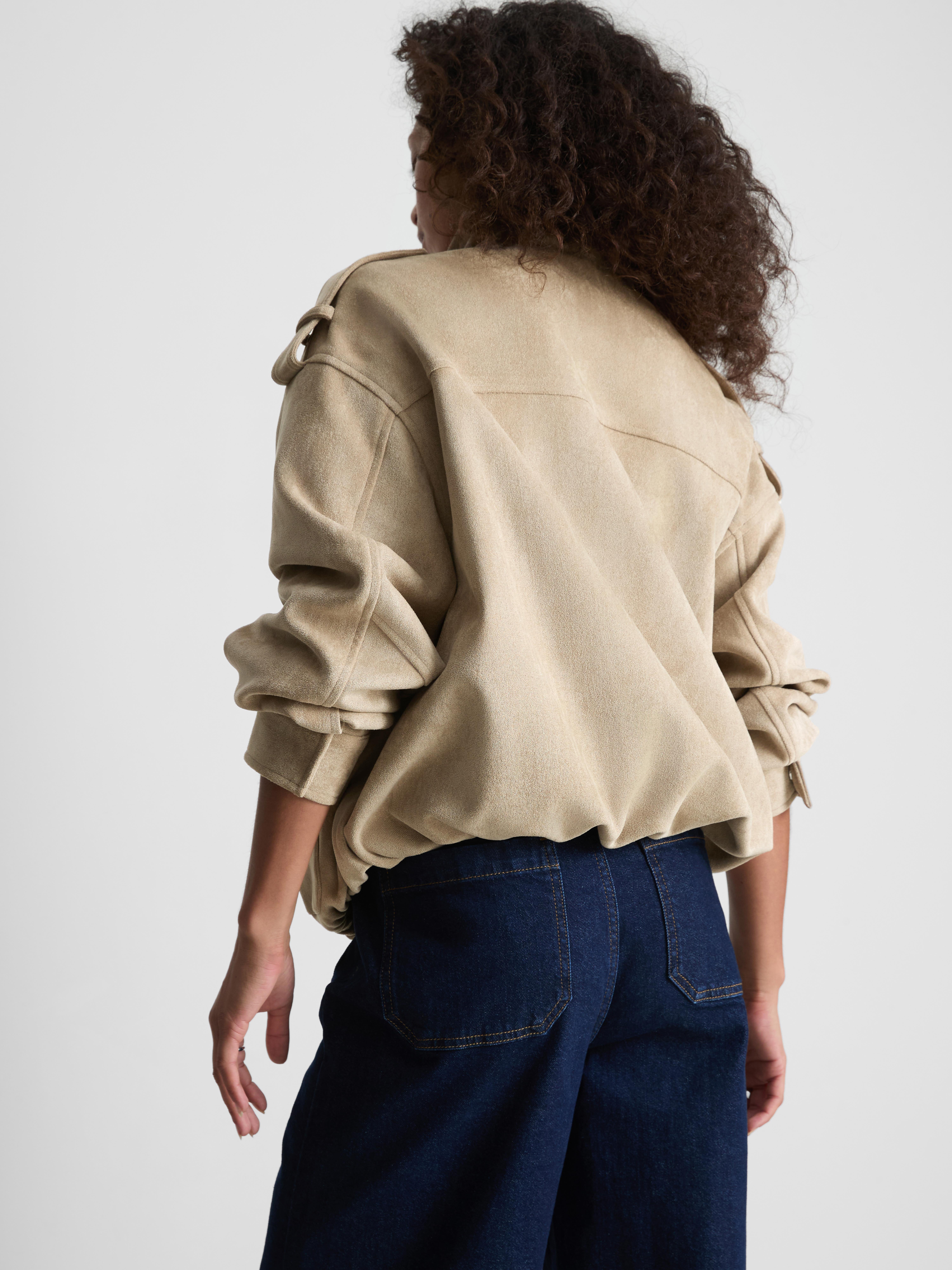Paula Echevarría Faux Suede Utility Jacket - Taupe