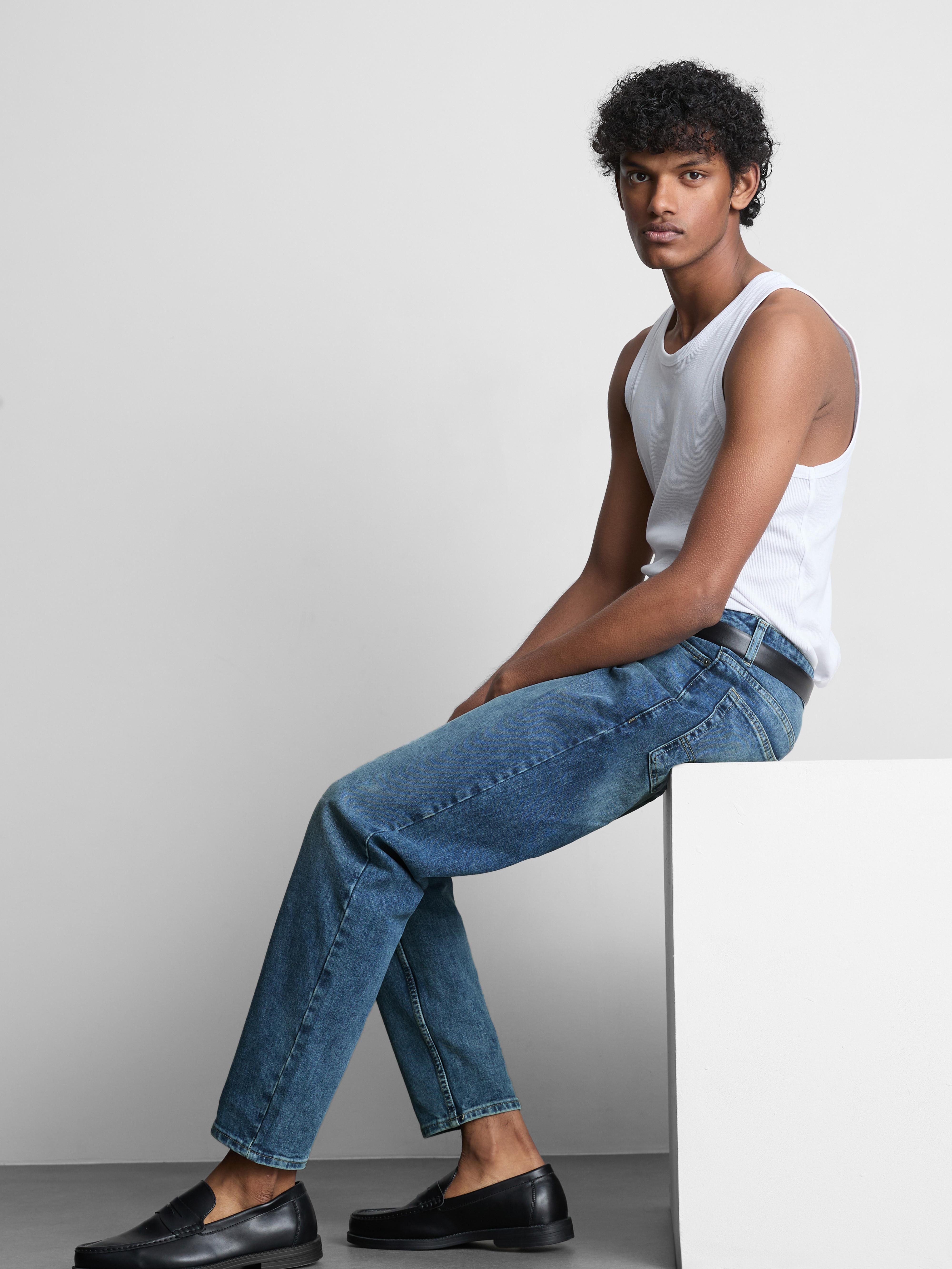 Mid-Rise Slim Fit Jeans - Mid Blue