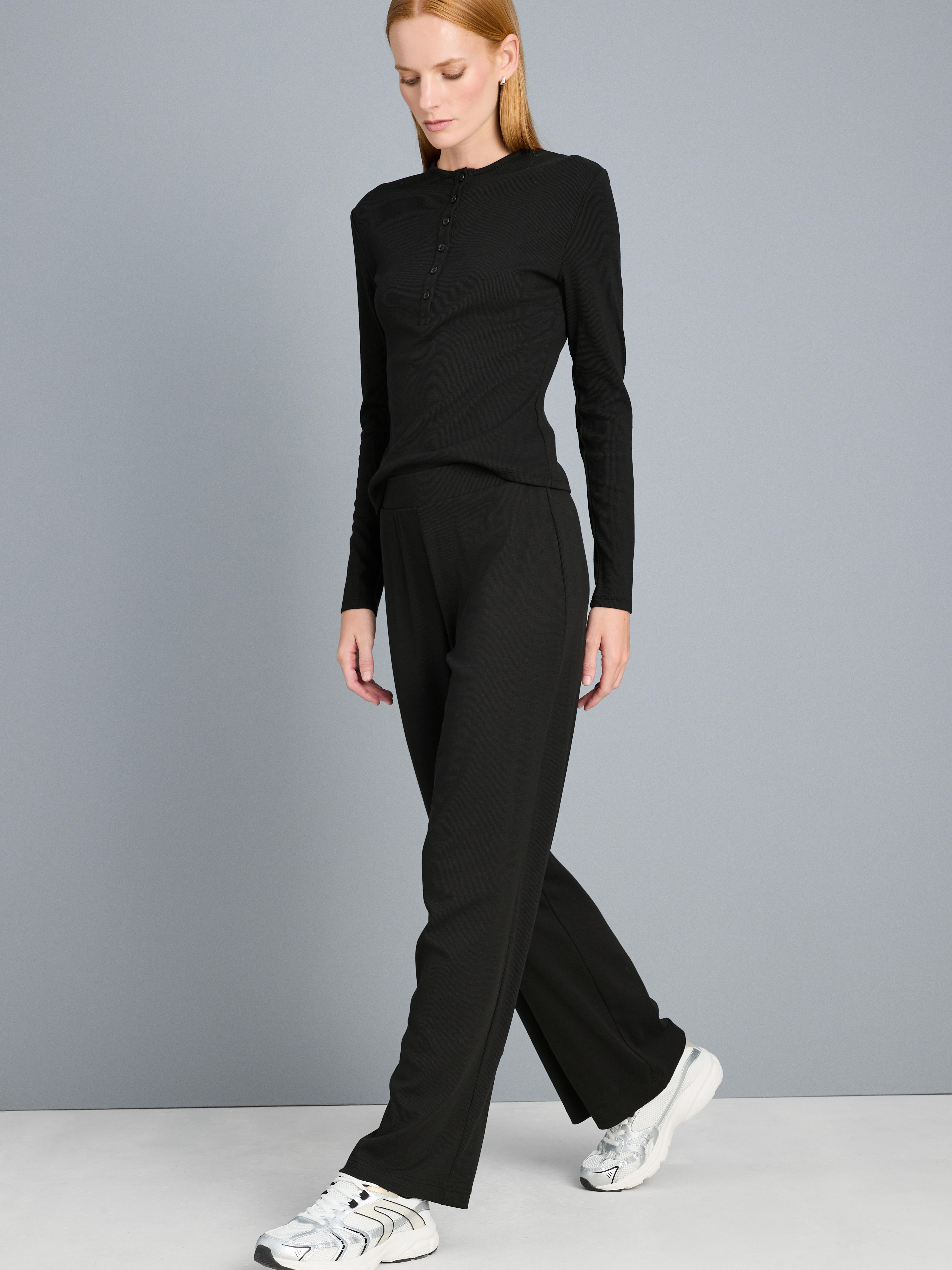 Ribbed Cotton Blend Joggers - Black