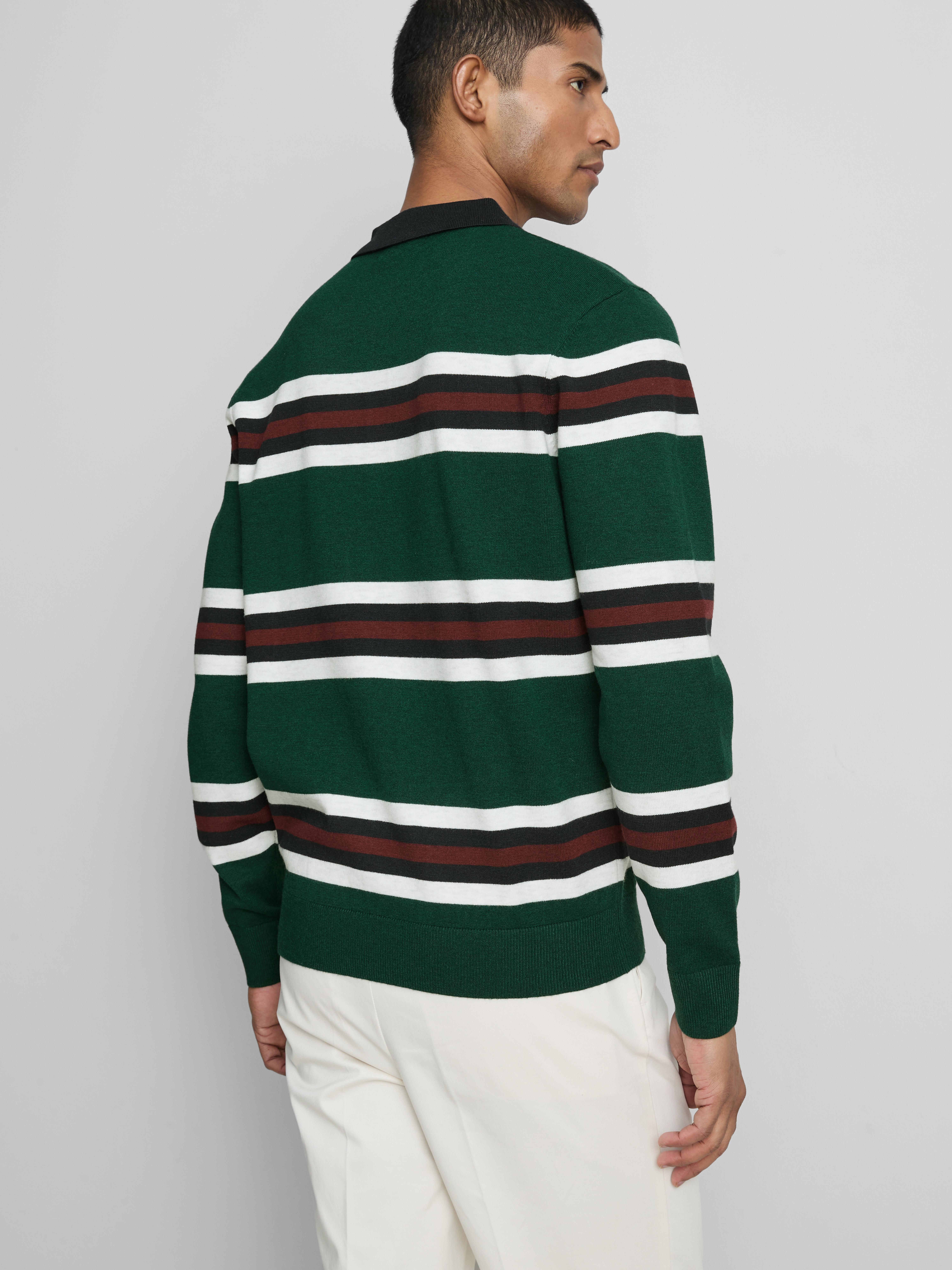 Stripe Knitted Collared Sweater - Green