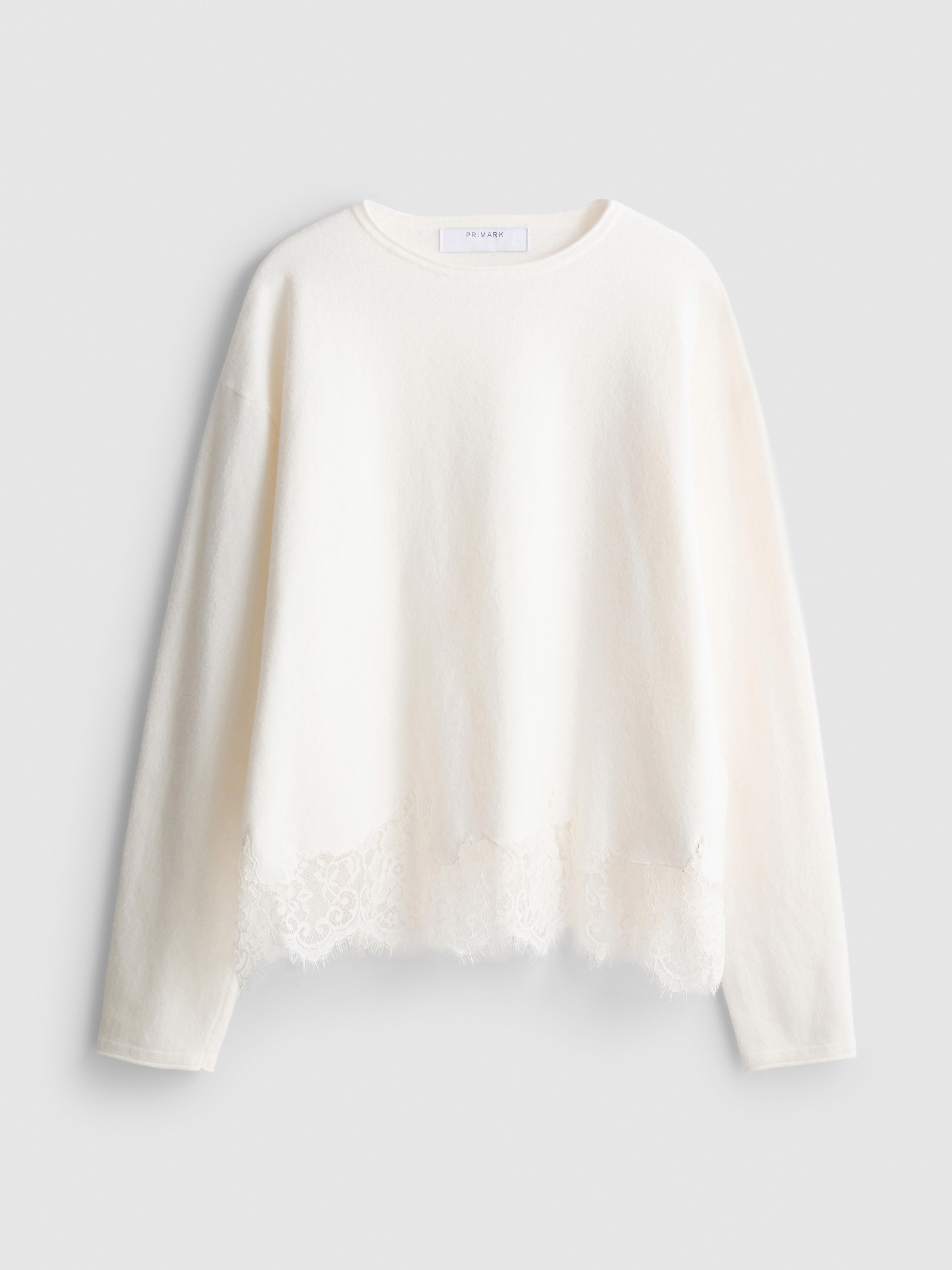 Relaxed Lace-Hem Sweater - Ivory