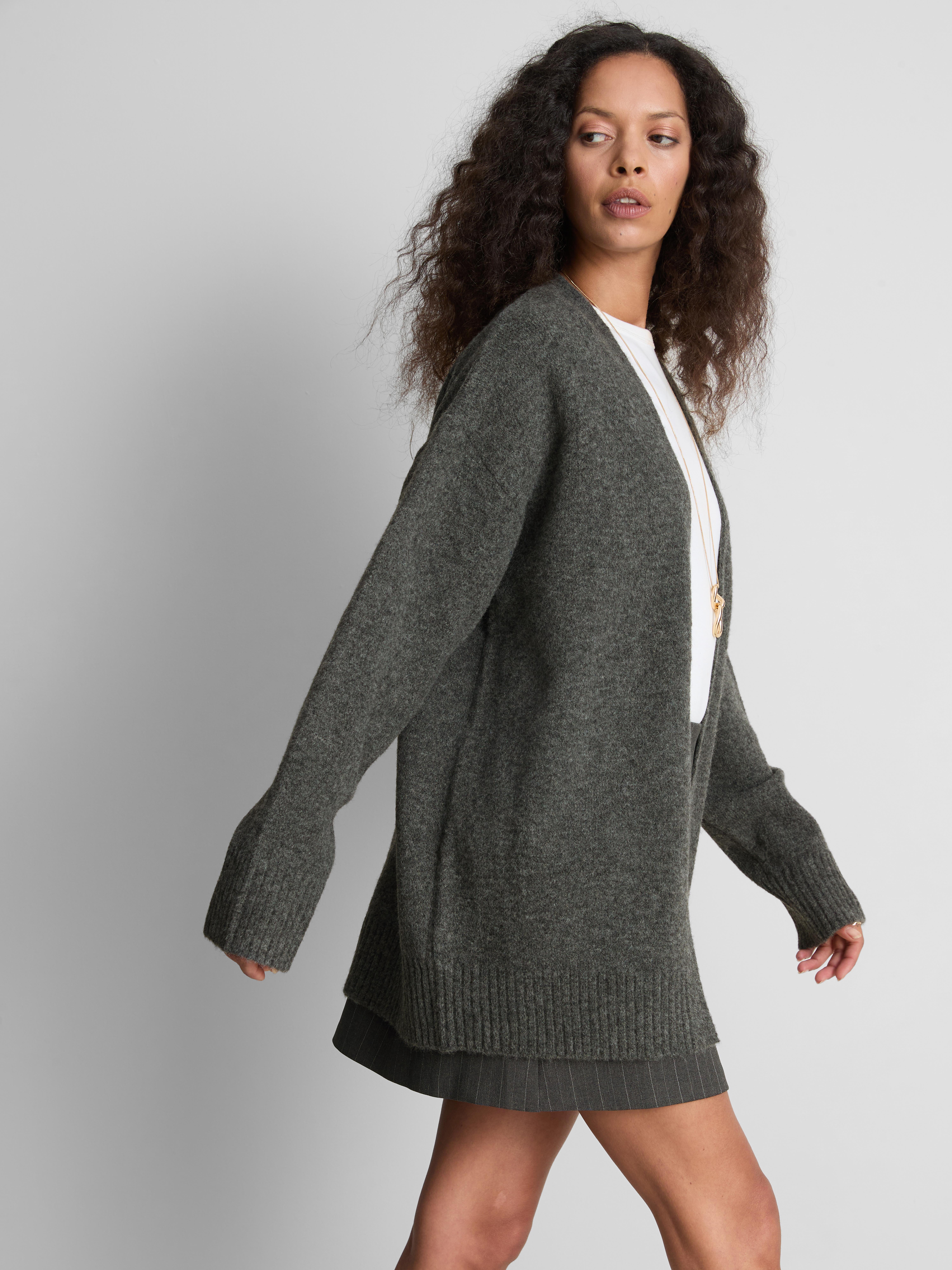 Classic Relaxed Knitted Cardigan - Charcoal Heather