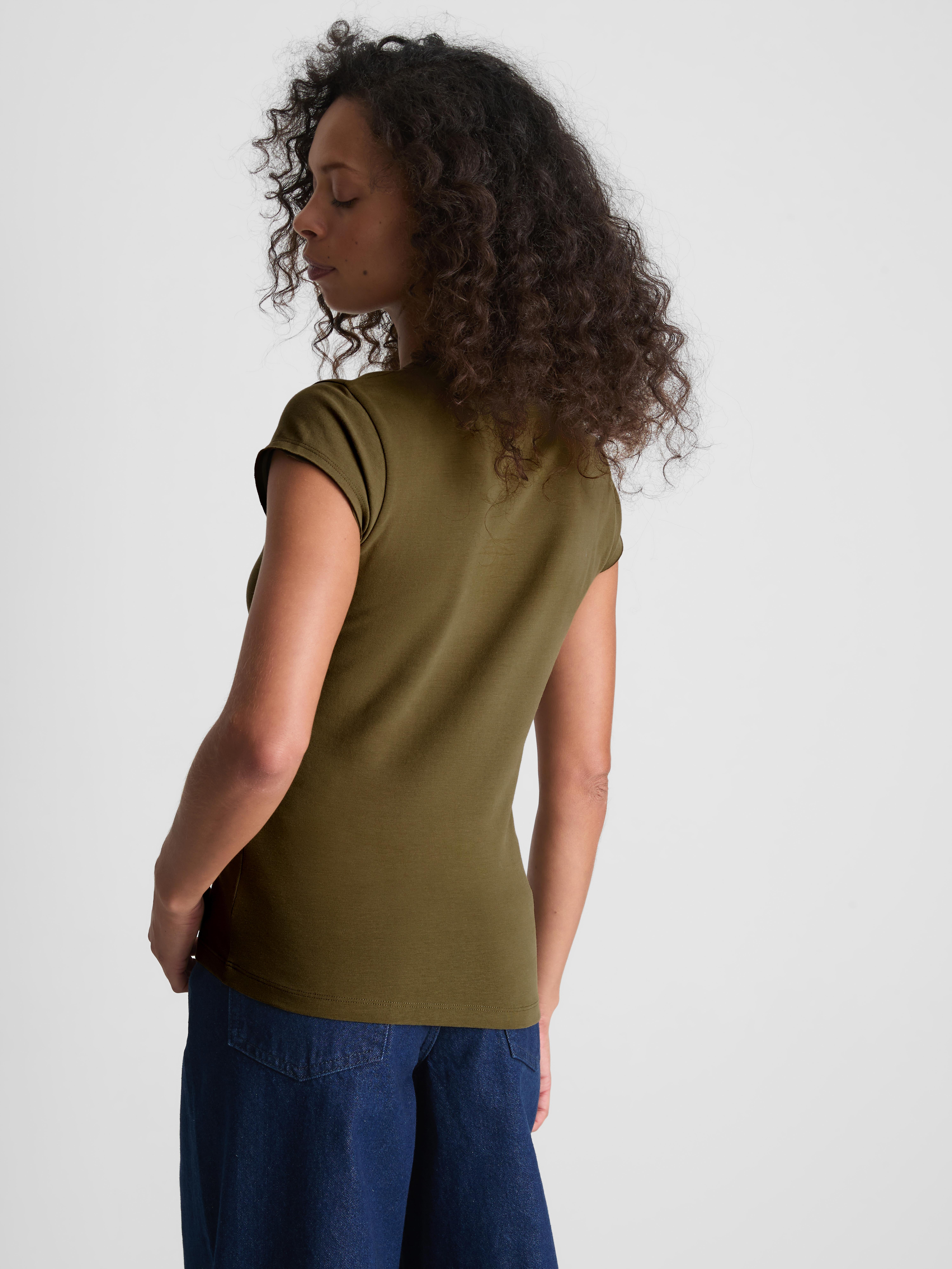 Paula Echevarría Cap-Sleeve Slogan Tee - Olive
