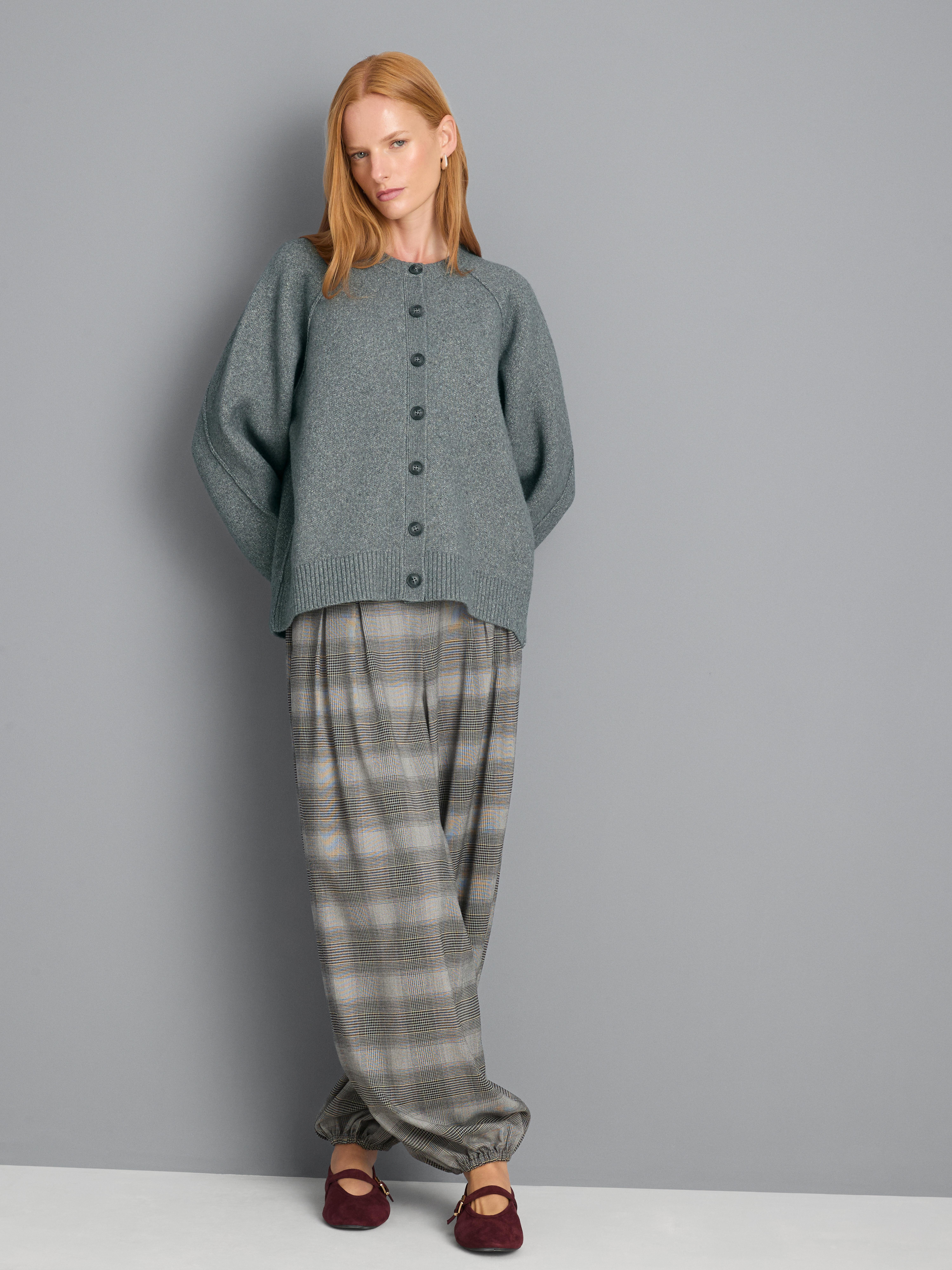 Relaxed Seam Detail Cardigan - Gray
