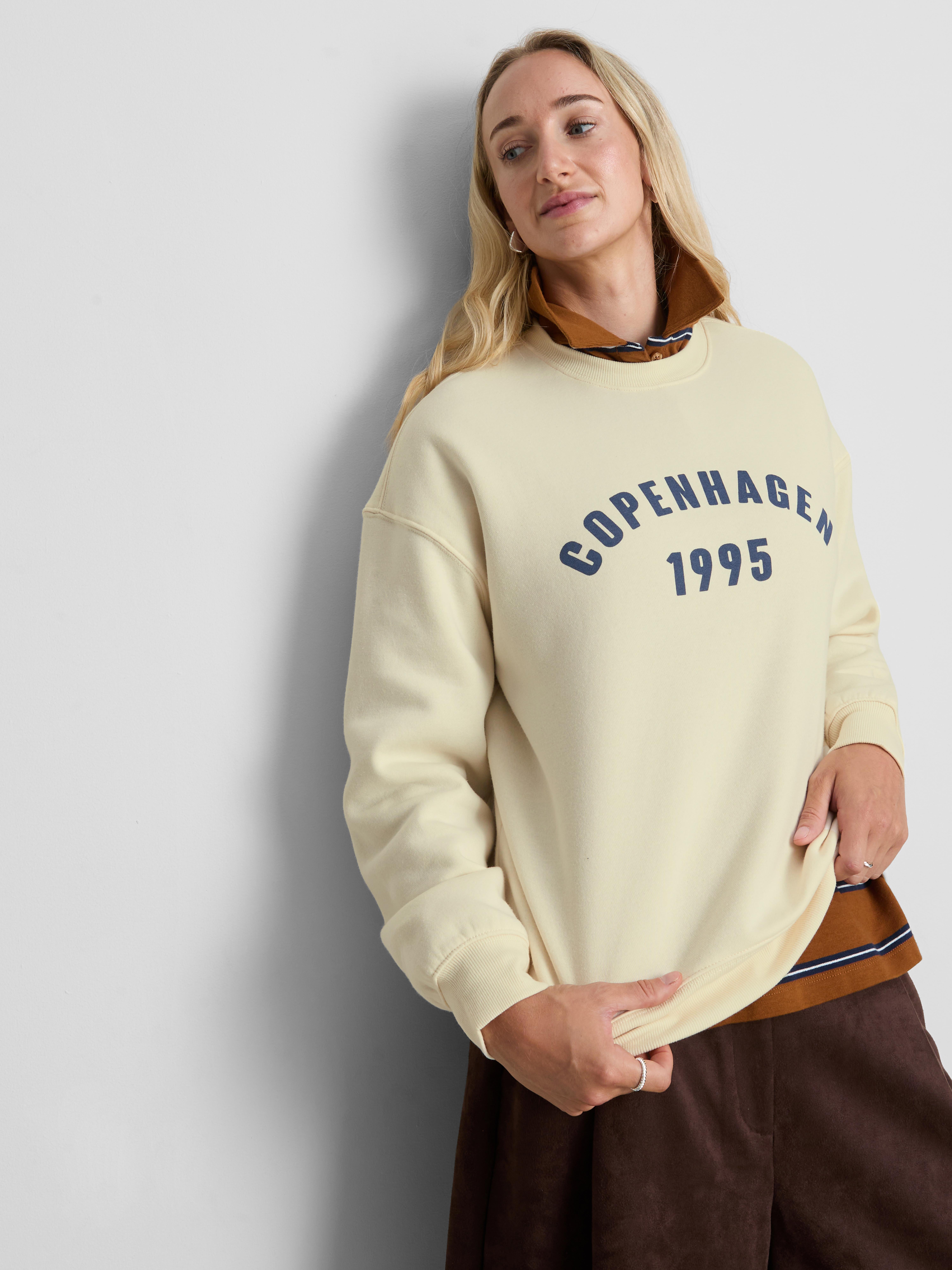 Cotton Blend Relaxed Graphic Sweatshirt - Yellow