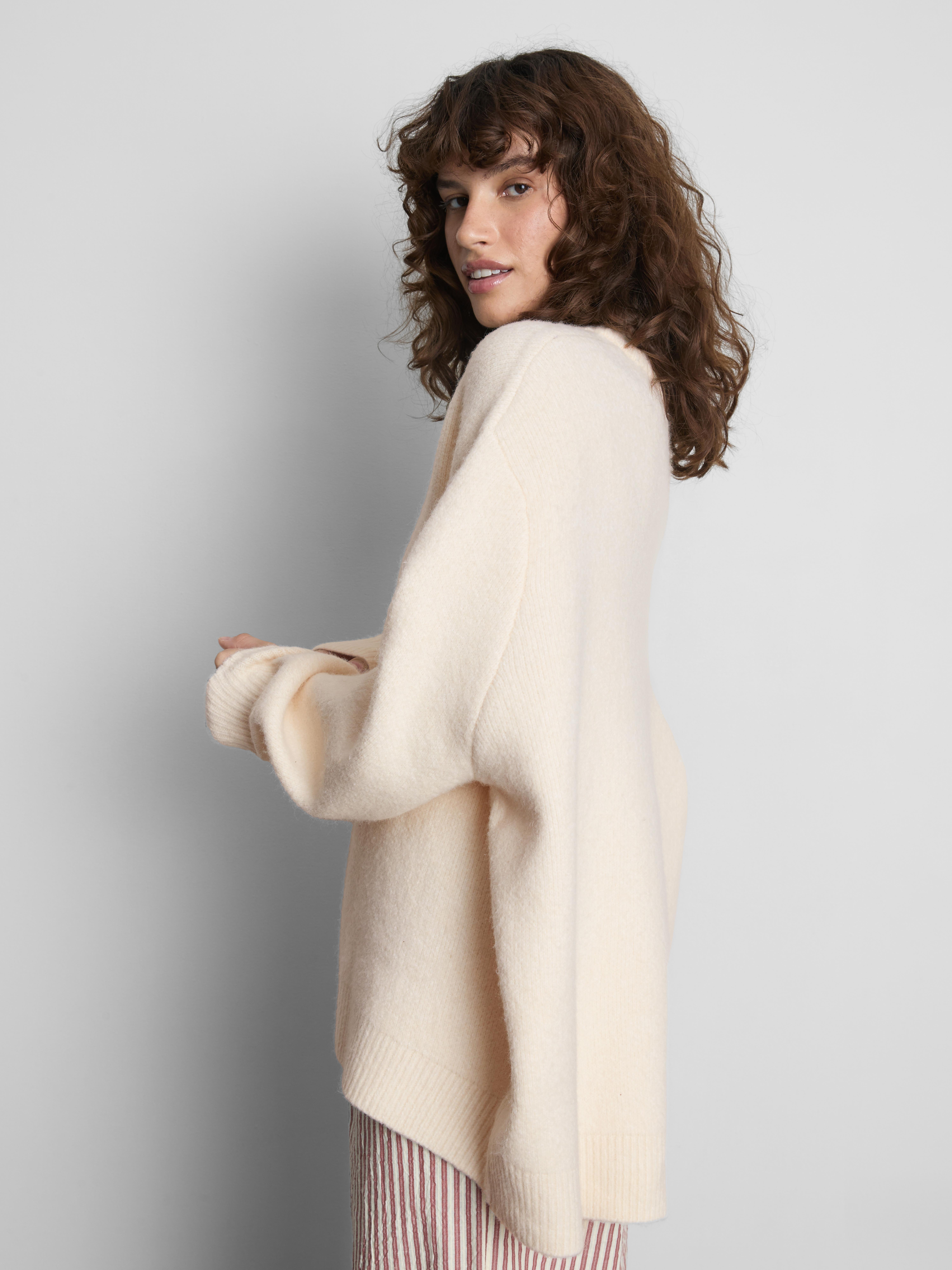Wool Blend Oversized Crew Neck Sweater - Cream