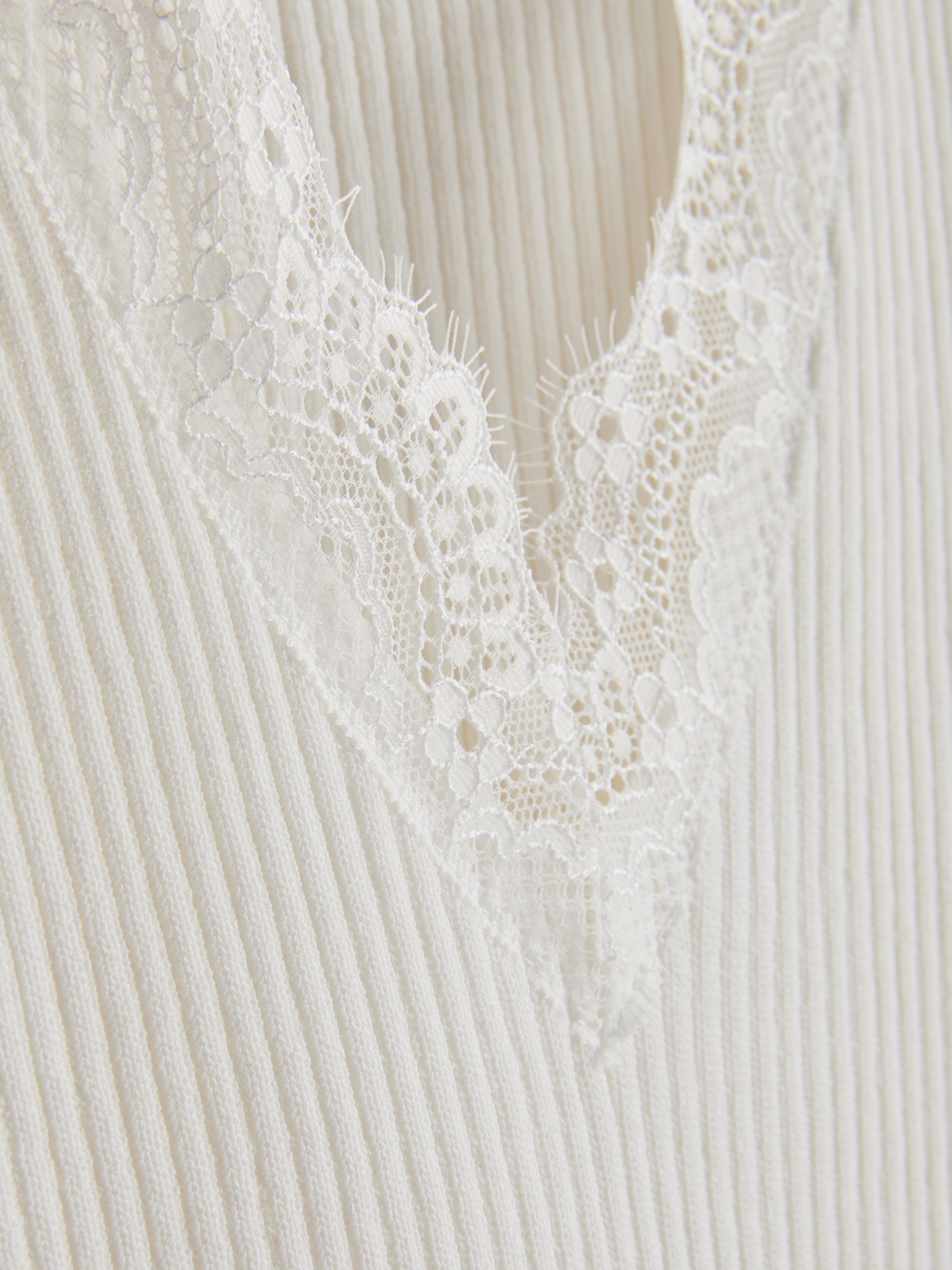 Ribbed Lace-Trim Tee - Ivory