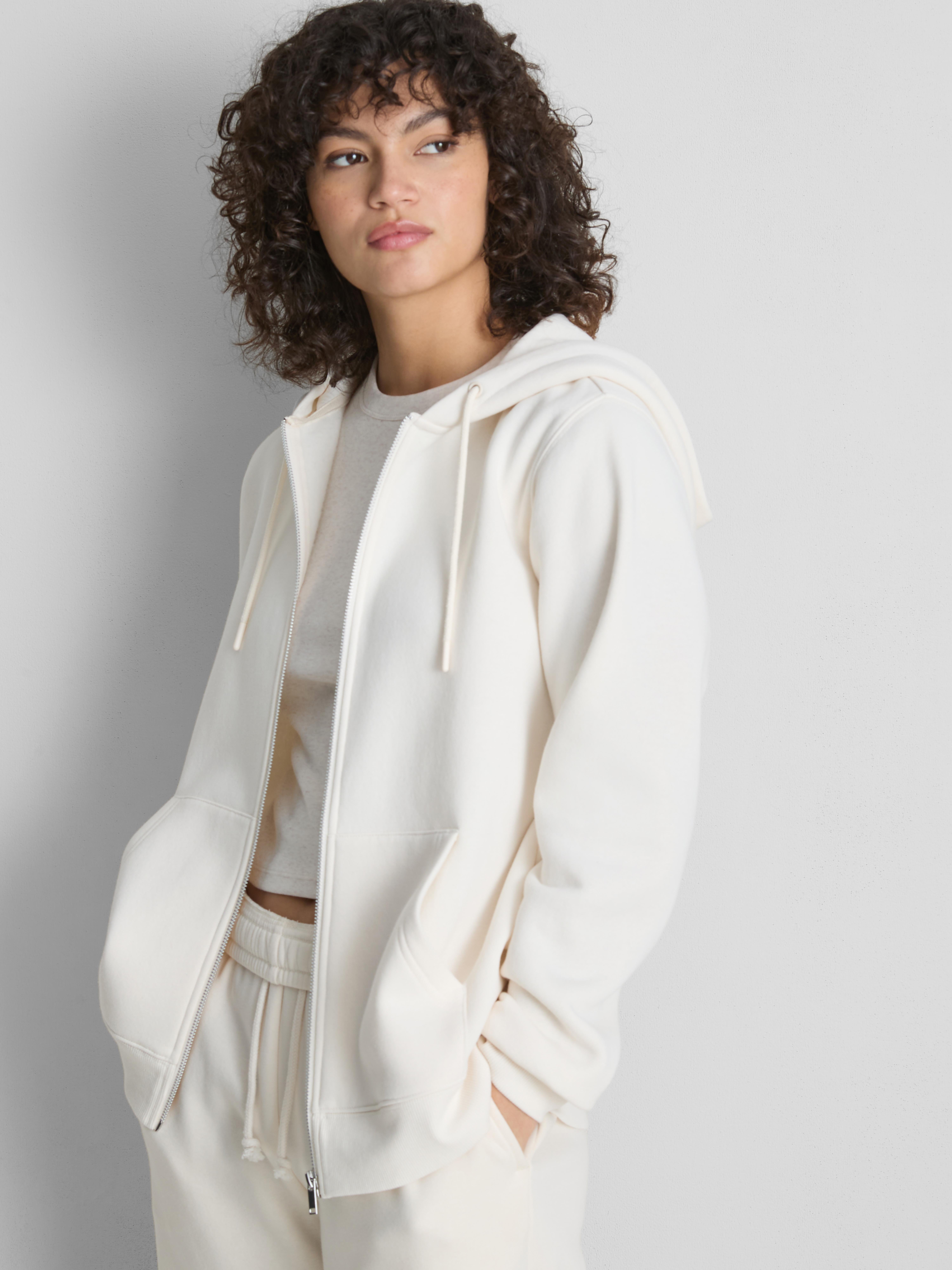 Essential Cotton Blend Zip Through Hoodie - Ivory