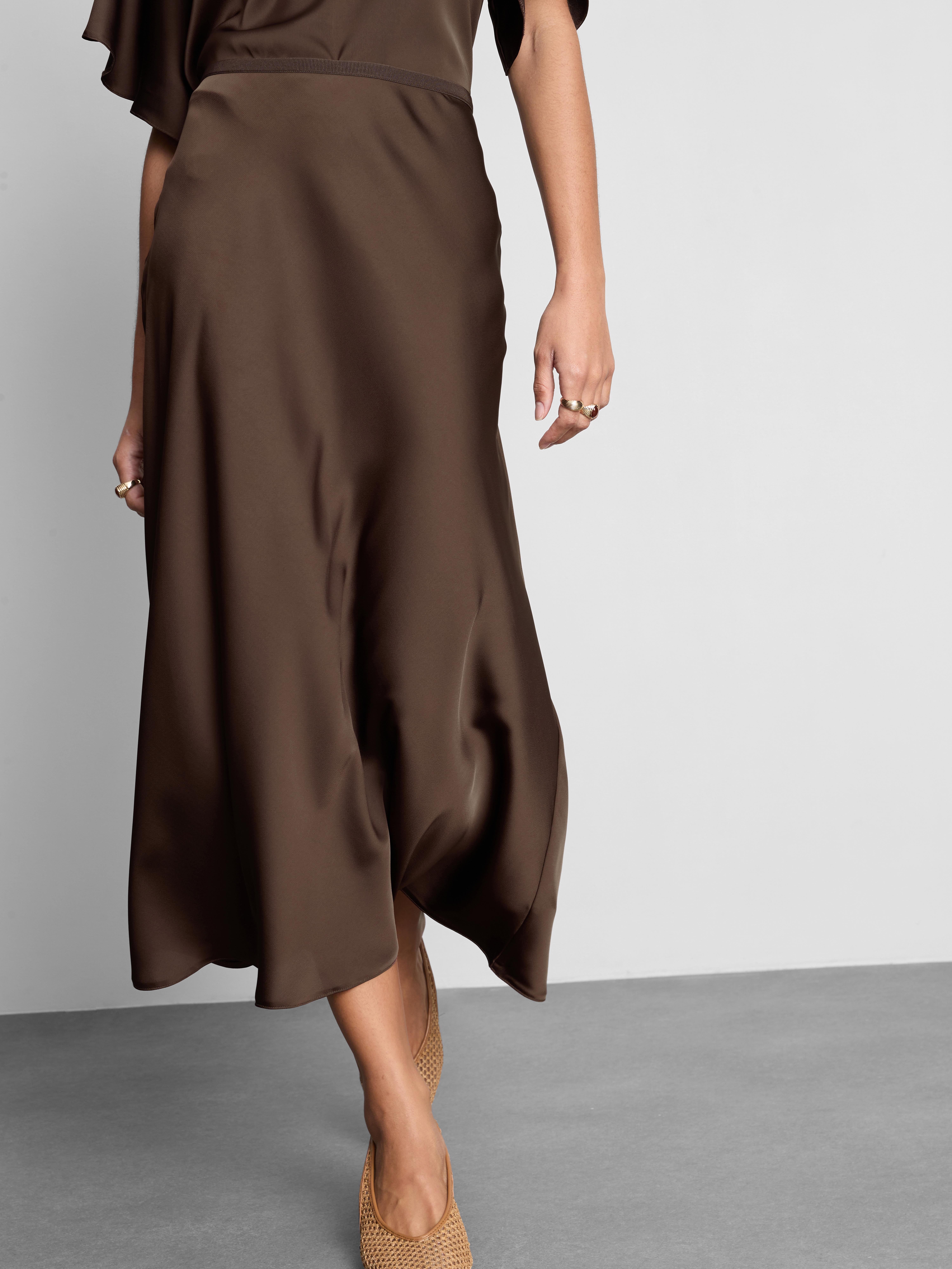 Satin Circle Midi Skirt - Chocolate
