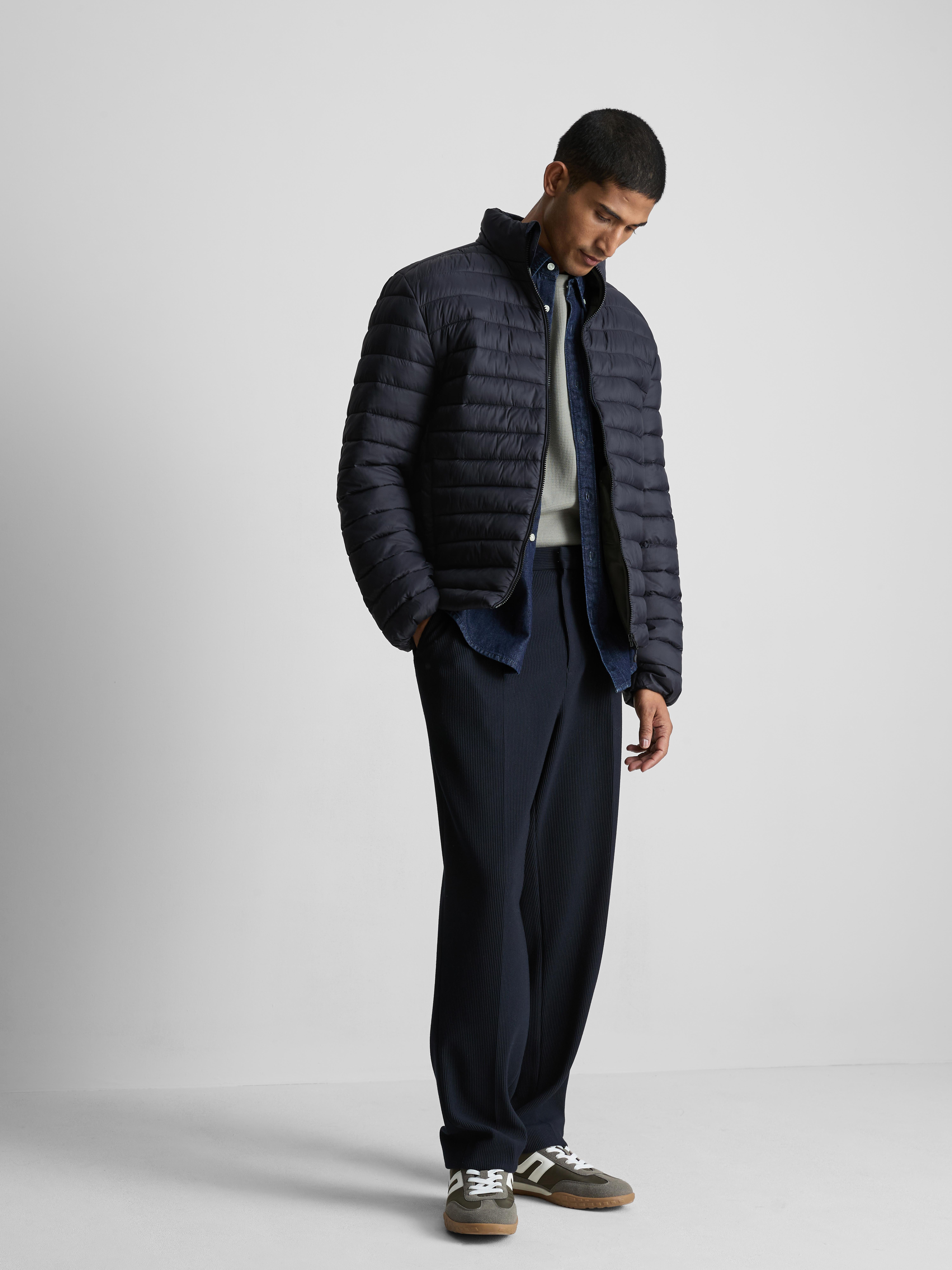Funnel Neck Puffer Jacket - Navy