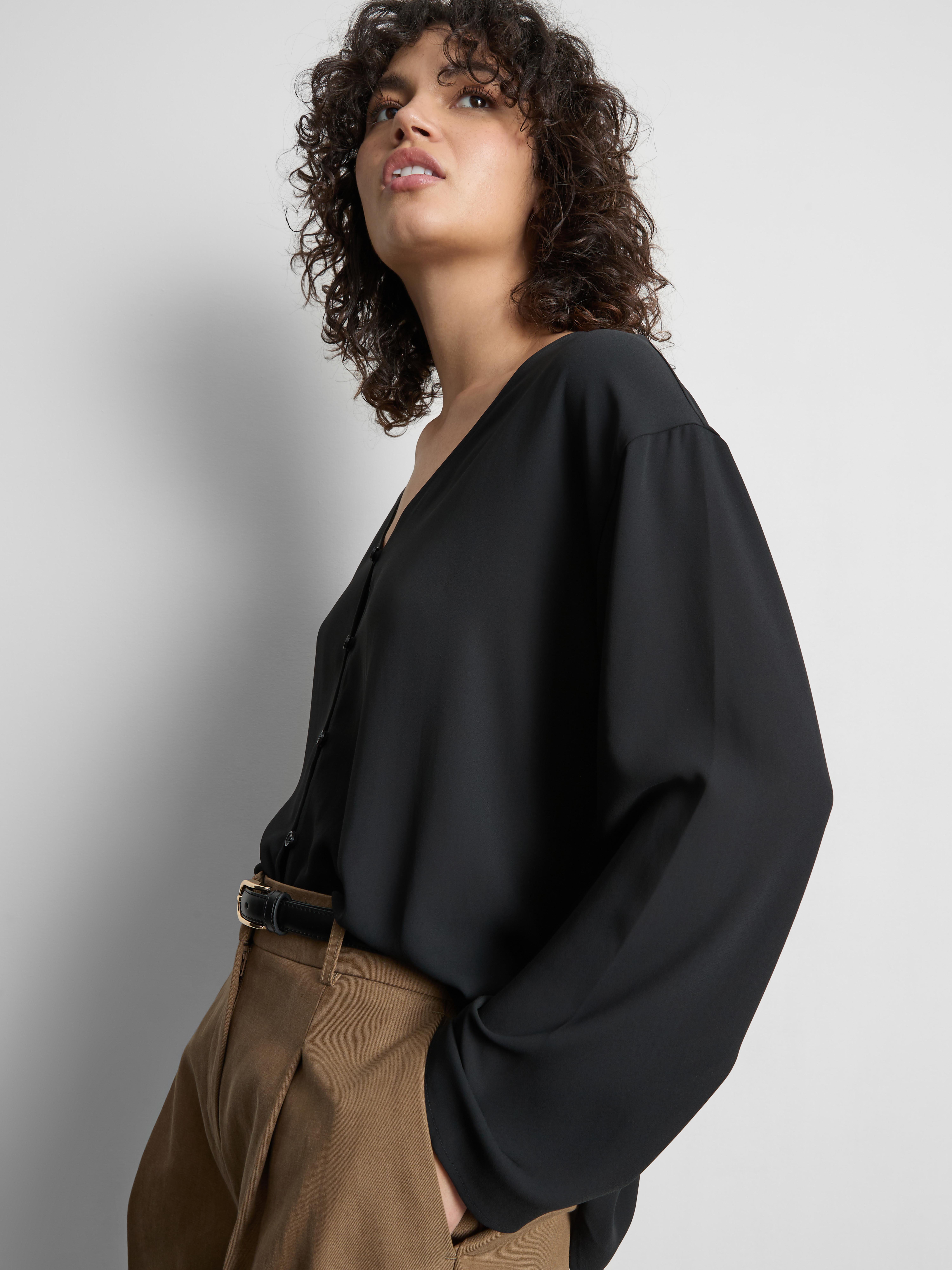 Crepe V-Neck Blouse - Black