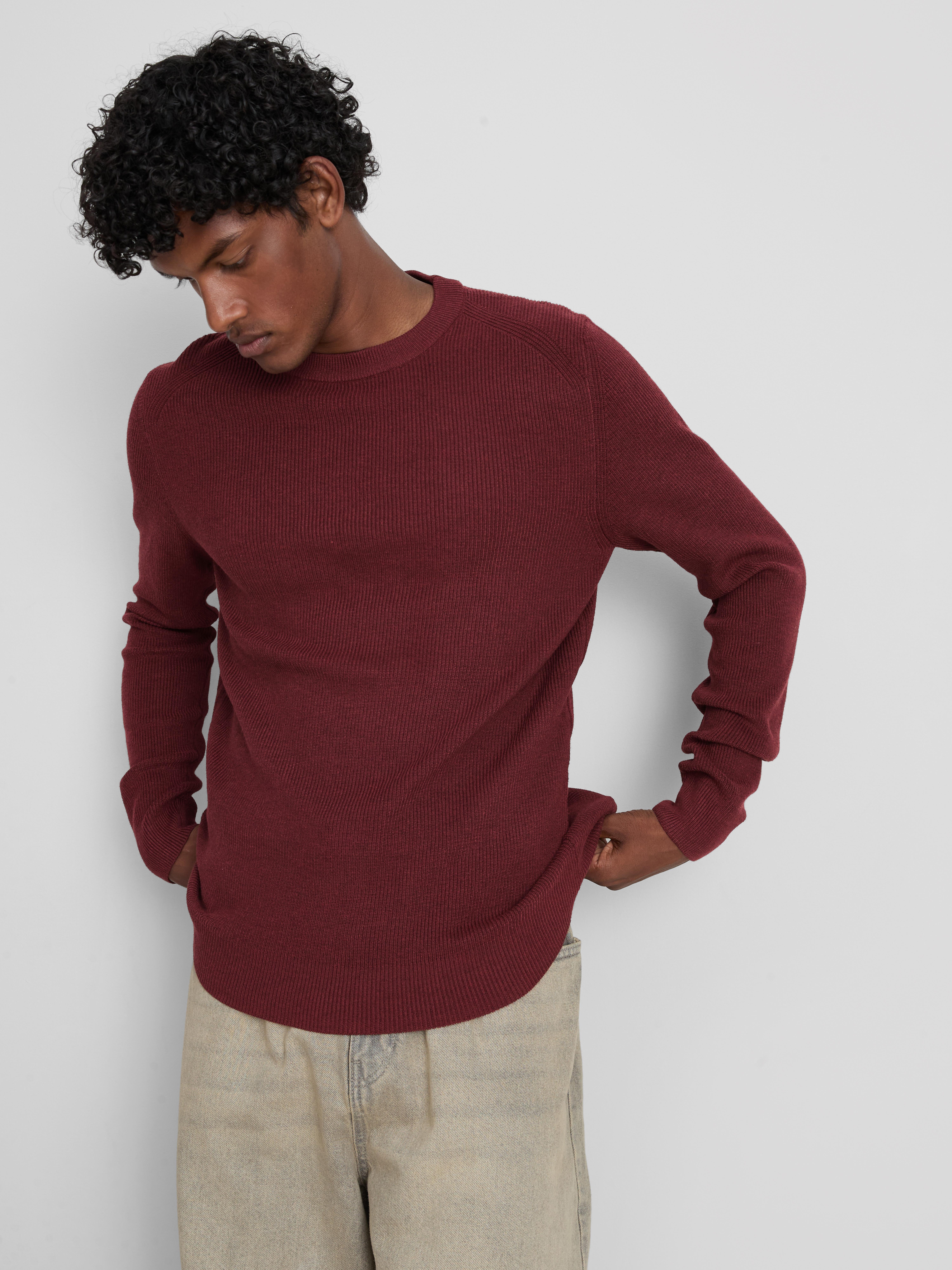Ribbed Crewneck Sweater - Red
