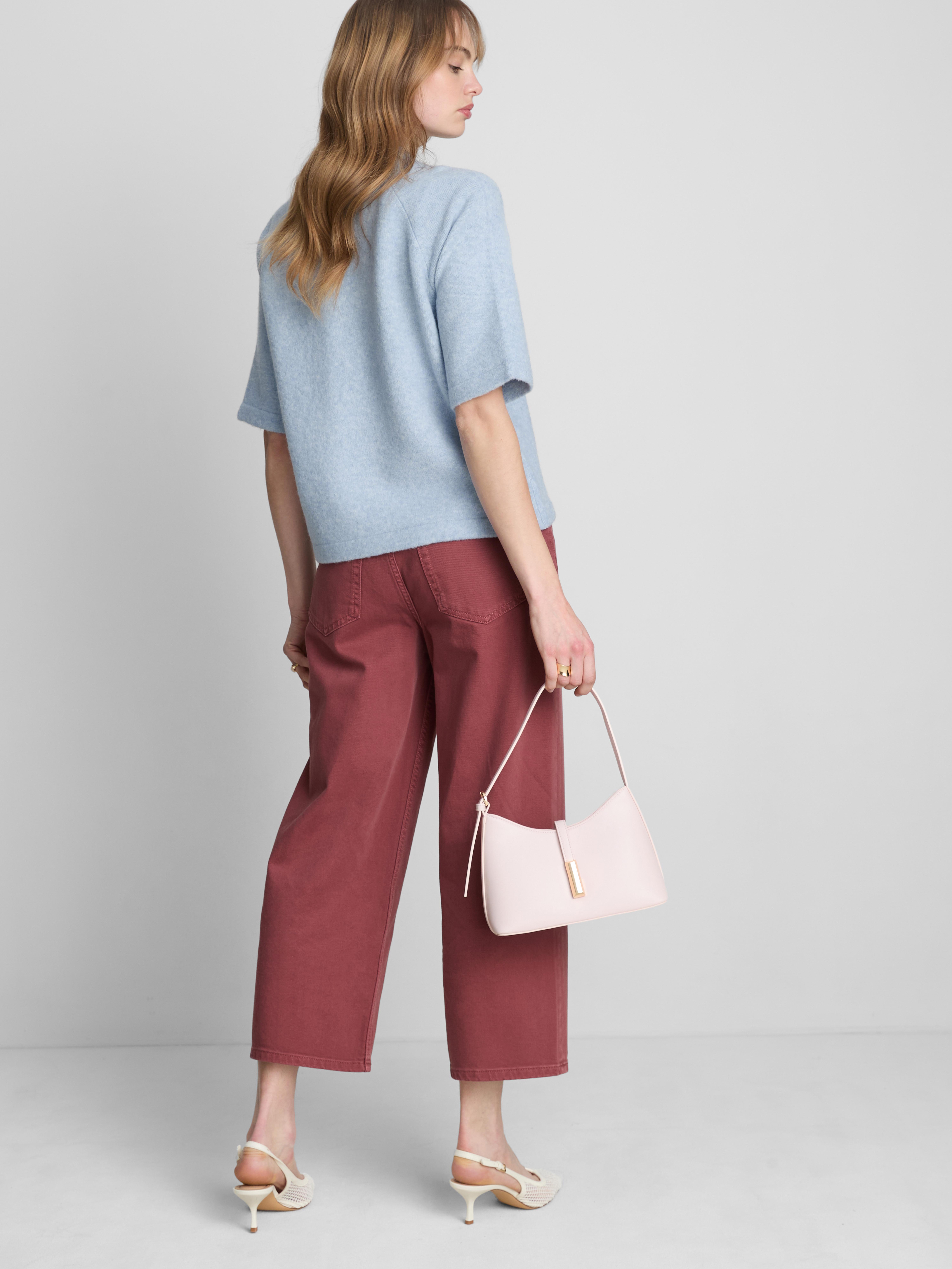 Wool-Blend Knitted Boxy T-Shirt - Light Blue