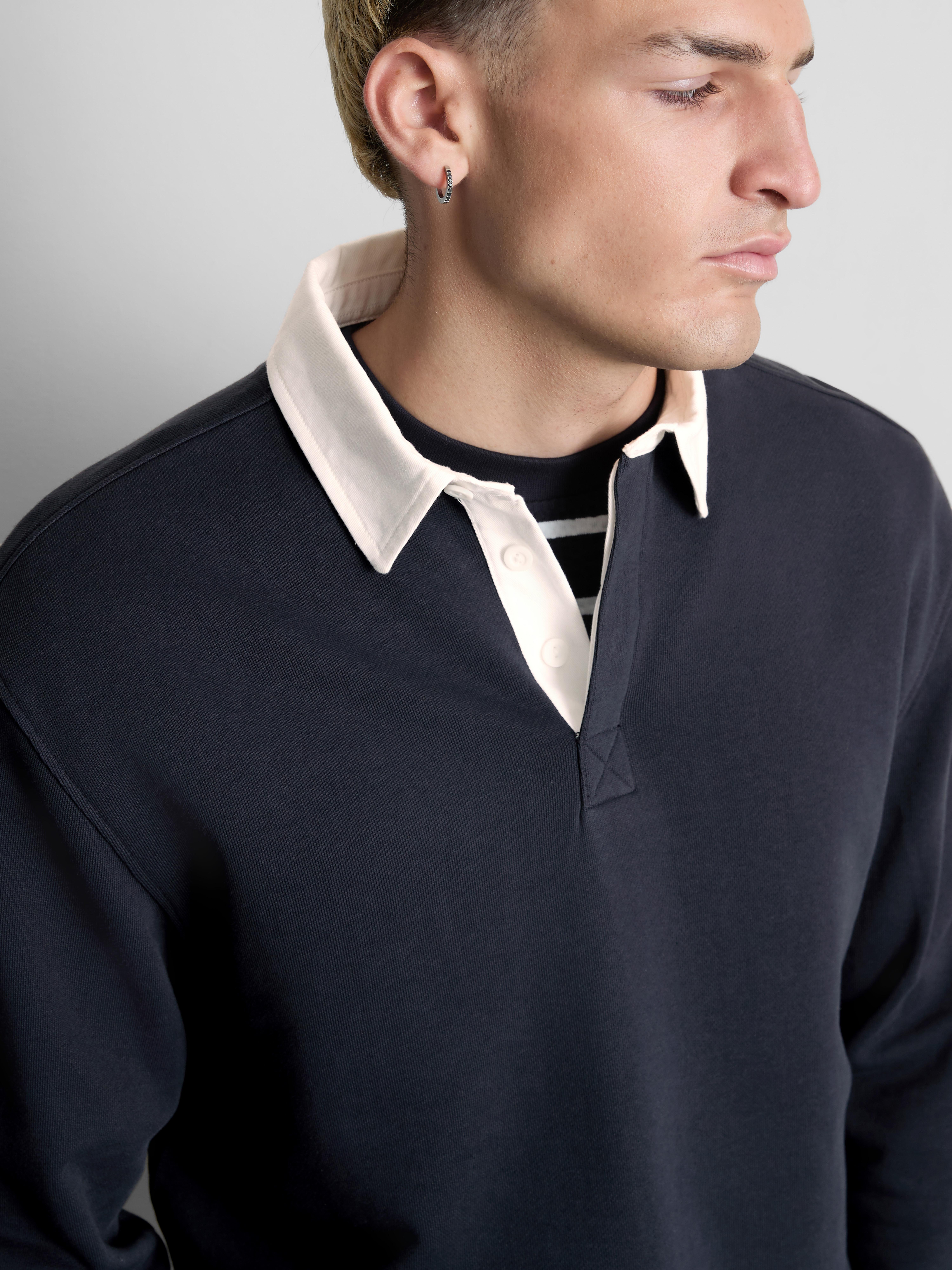 Cotton-Rich Oversized Collared Shirt - Navy