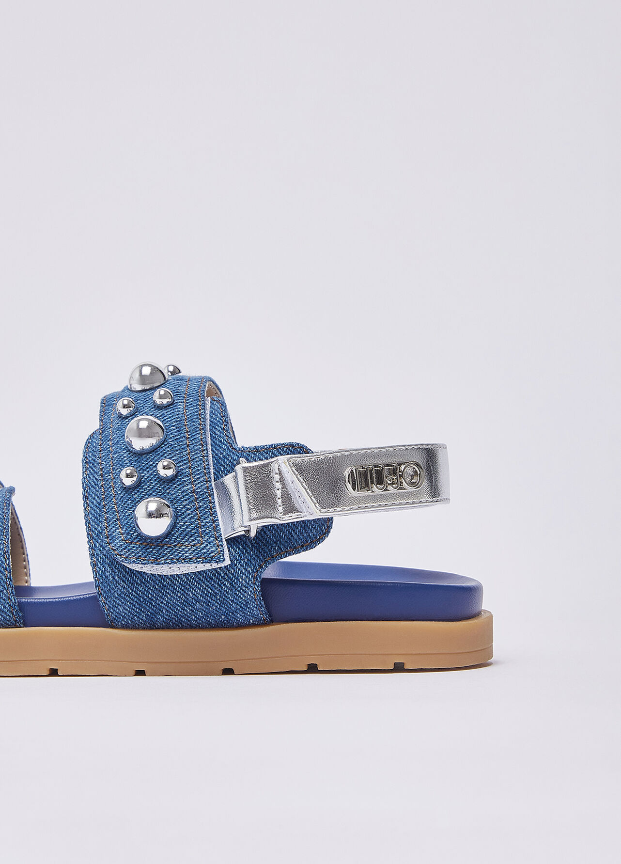 Sandali in denim con borchie - BLUE