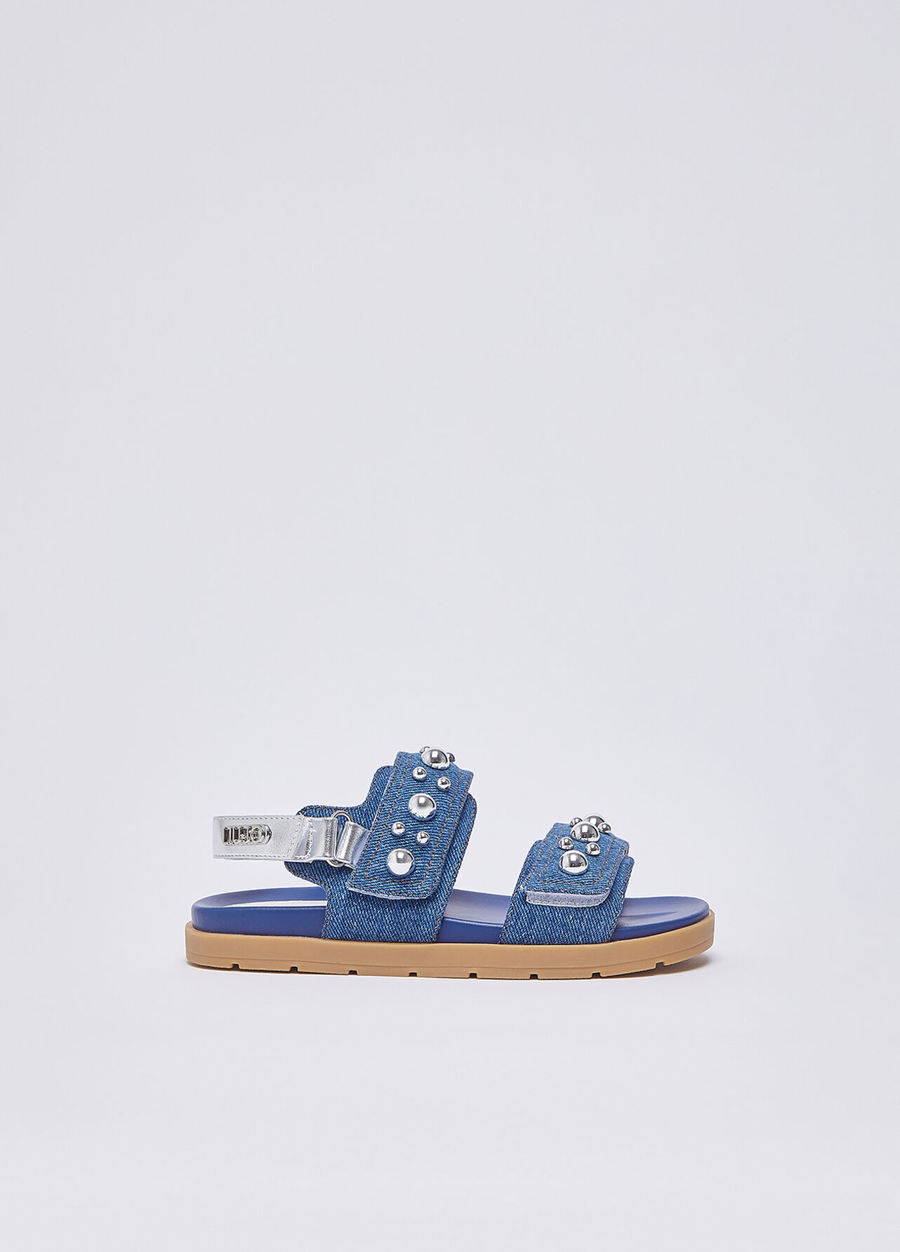 Sandali in denim con borchie - BLUE
