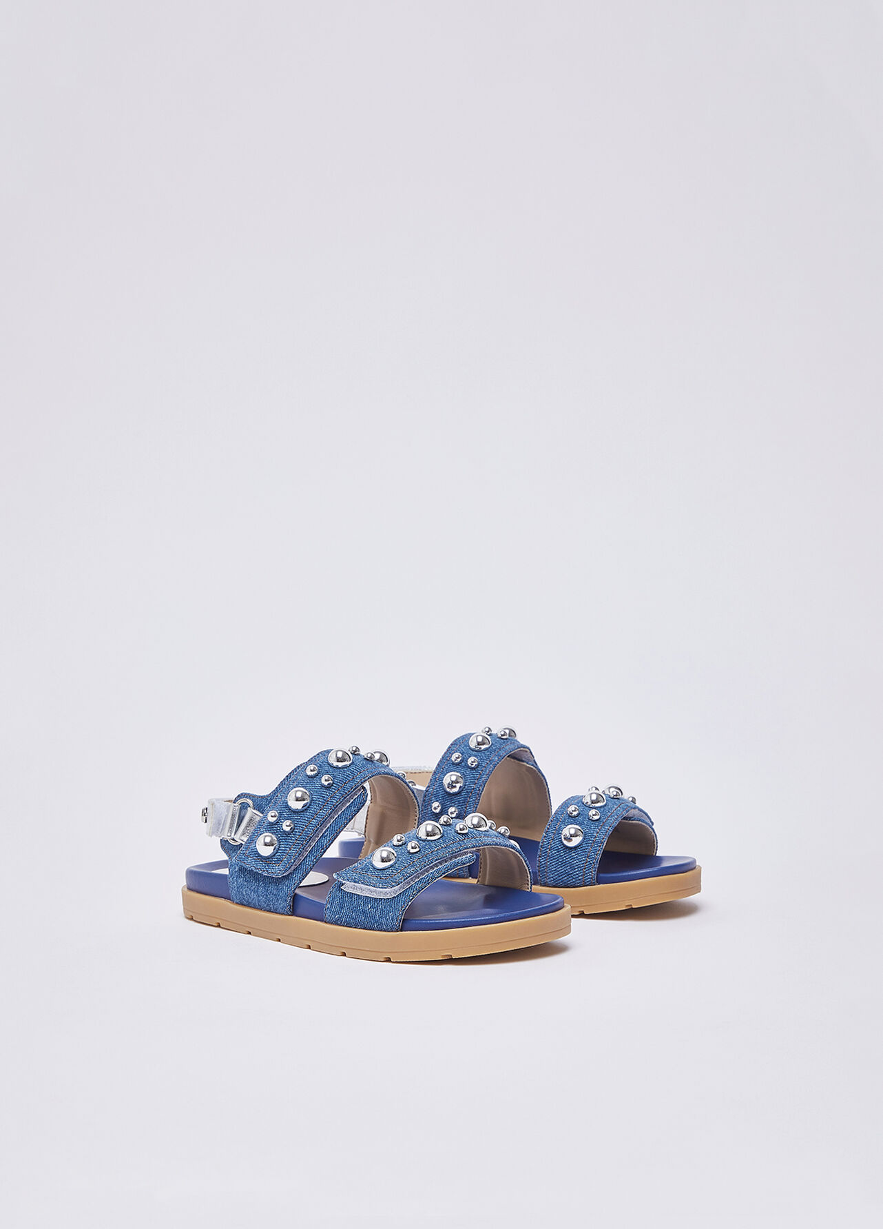 Sandali in denim con borchie - BLUE