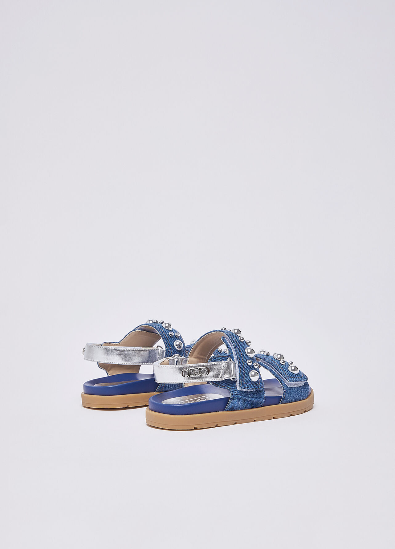 Sandali in denim con borchie - BLUE