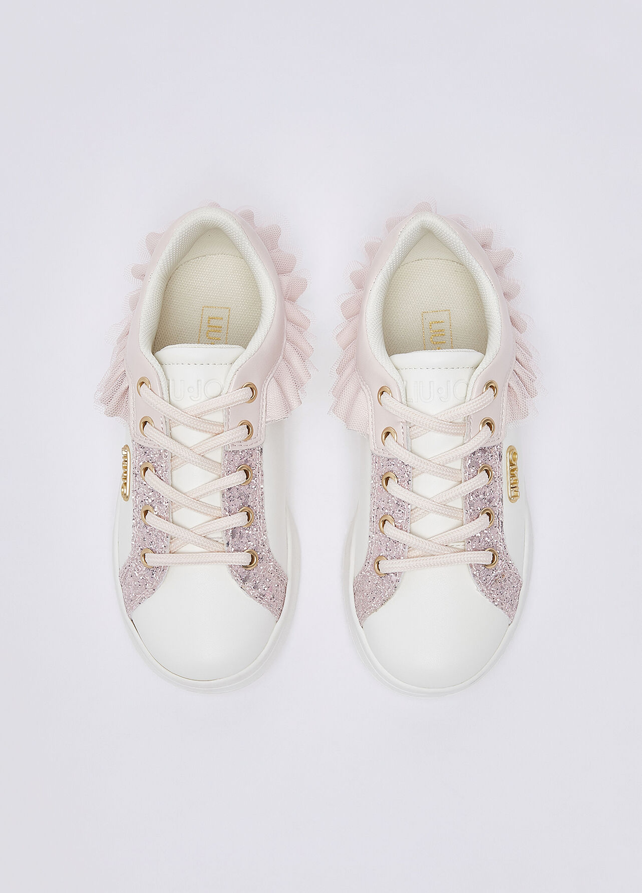 Sneakers con glitter e rouches - WHITE / PINK