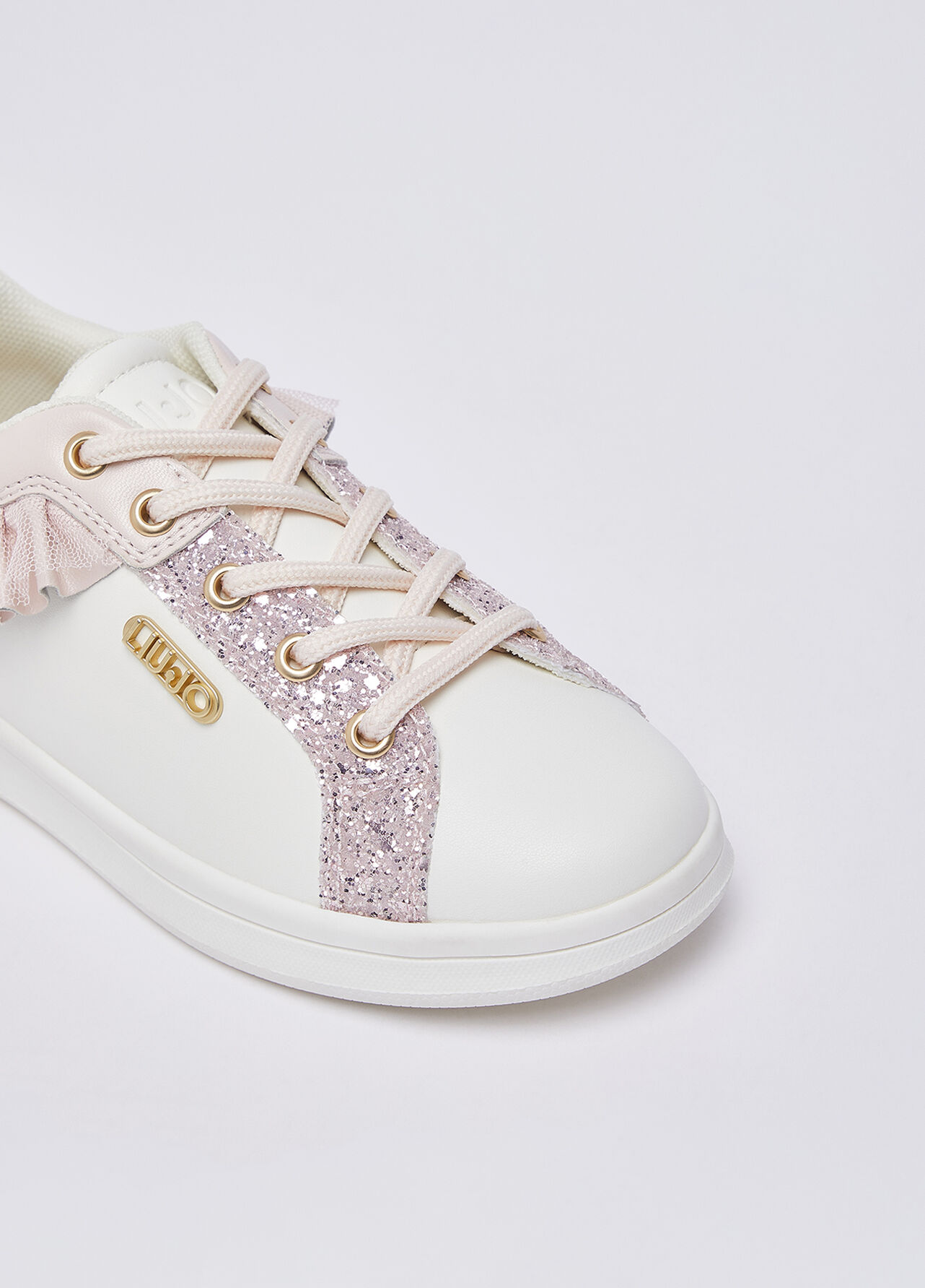 Sneakers con glitter e rouches - WHITE / PINK