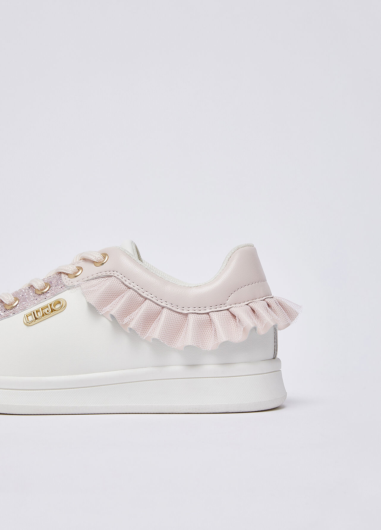 Sneakers con glitter e rouches - WHITE / PINK