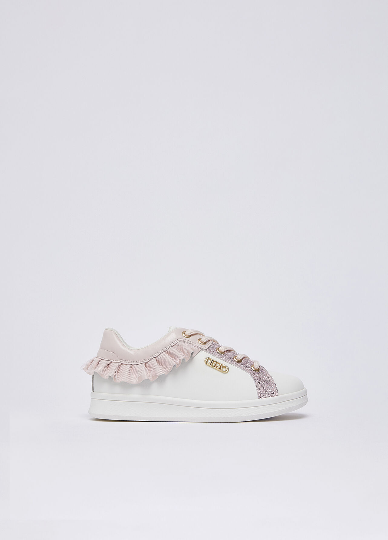 Sneakers con glitter e rouches - WHITE / PINK