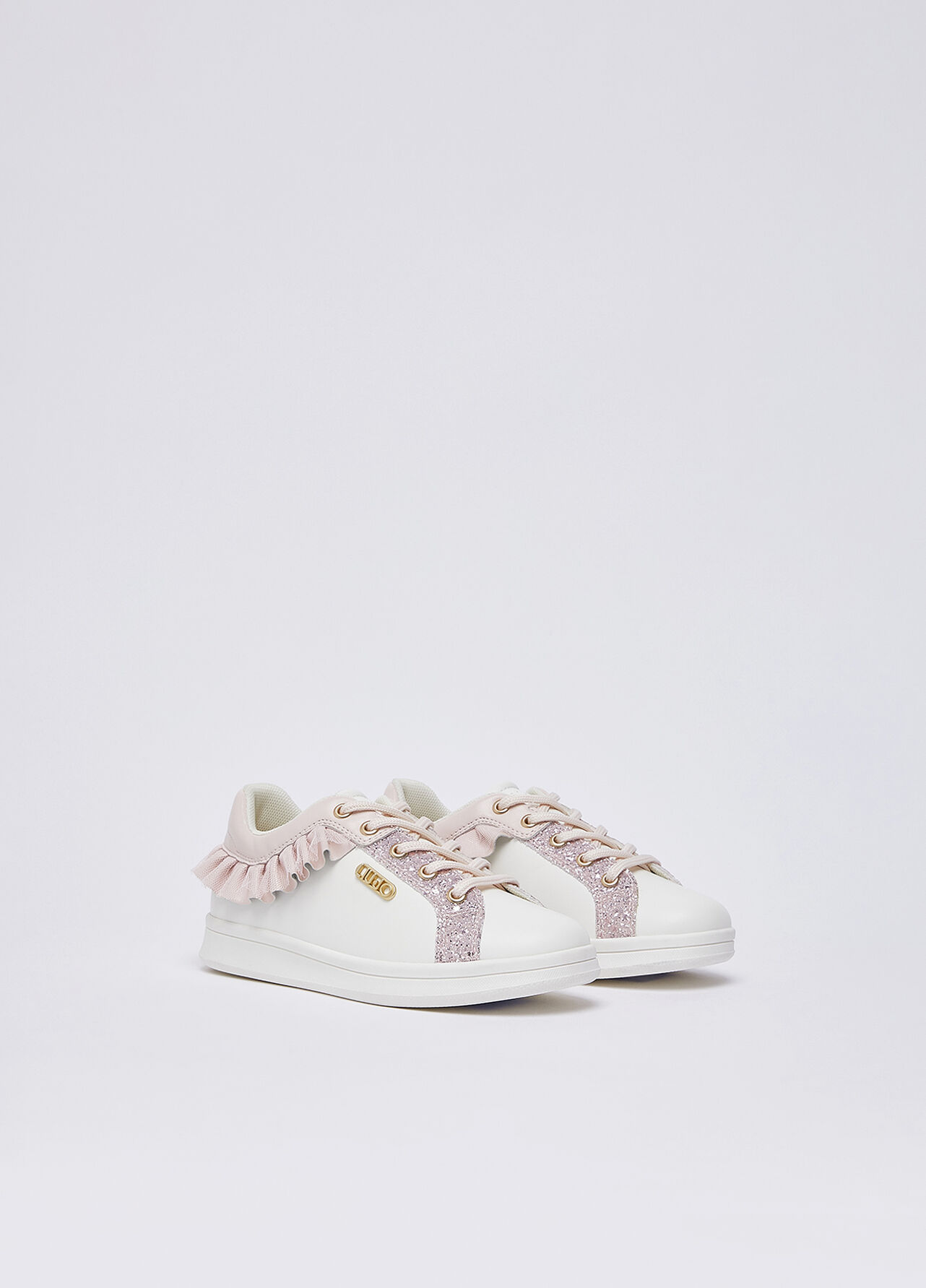 Sneakers con glitter e rouches - WHITE / PINK