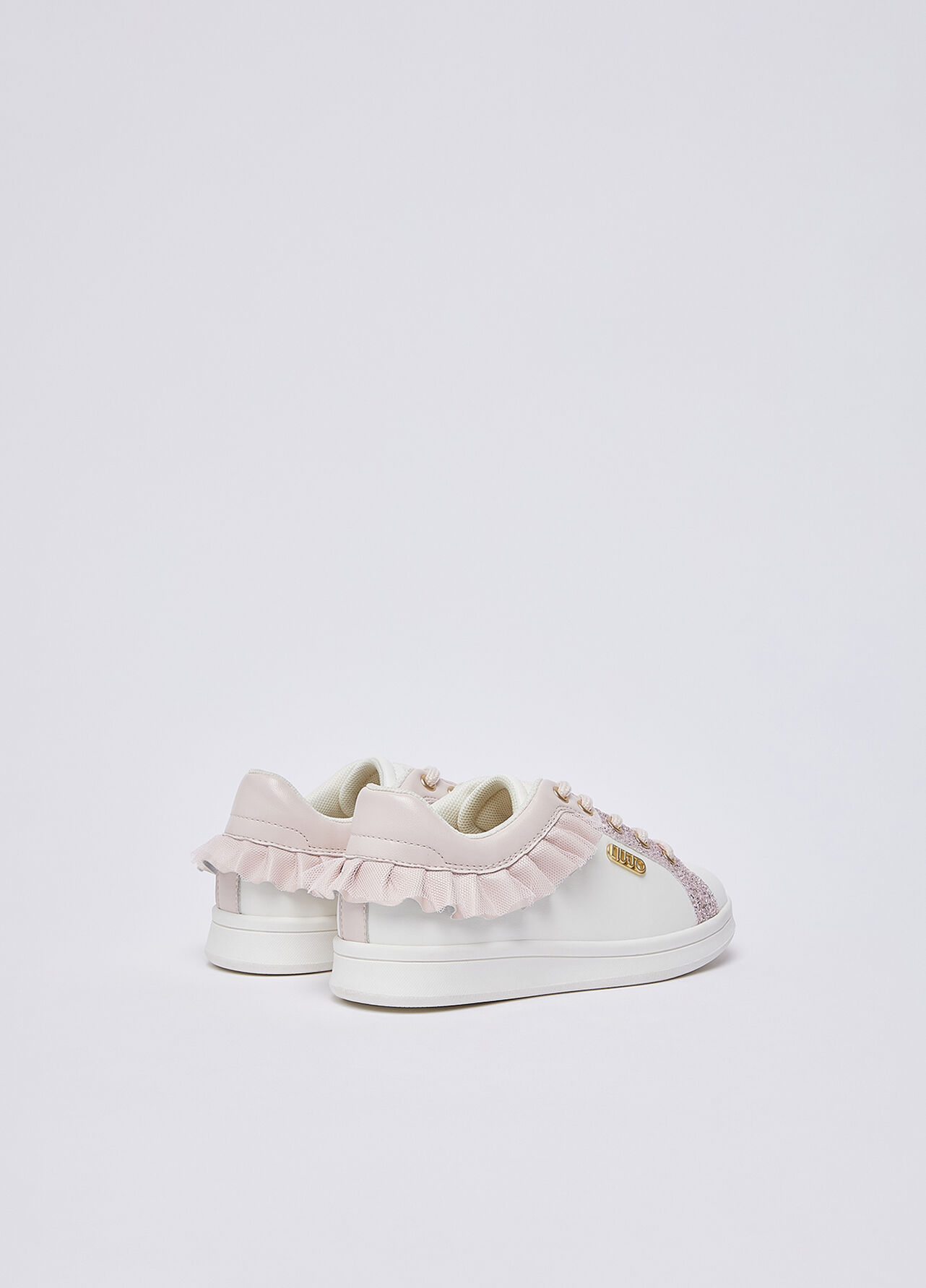 Sneakers con glitter e rouches - WHITE / PINK
