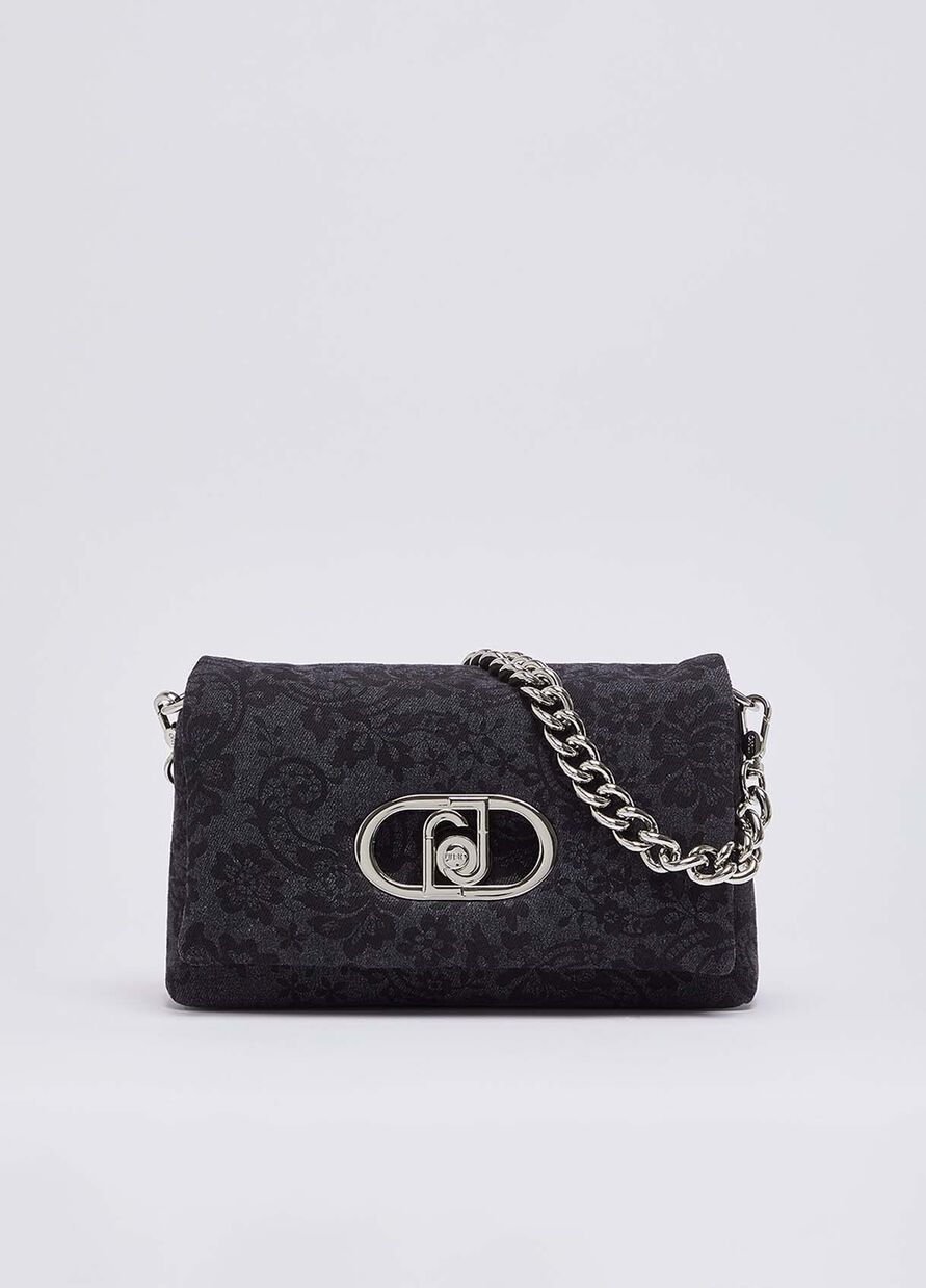 Borsa LaPuffy media in denim stampato - BLACK