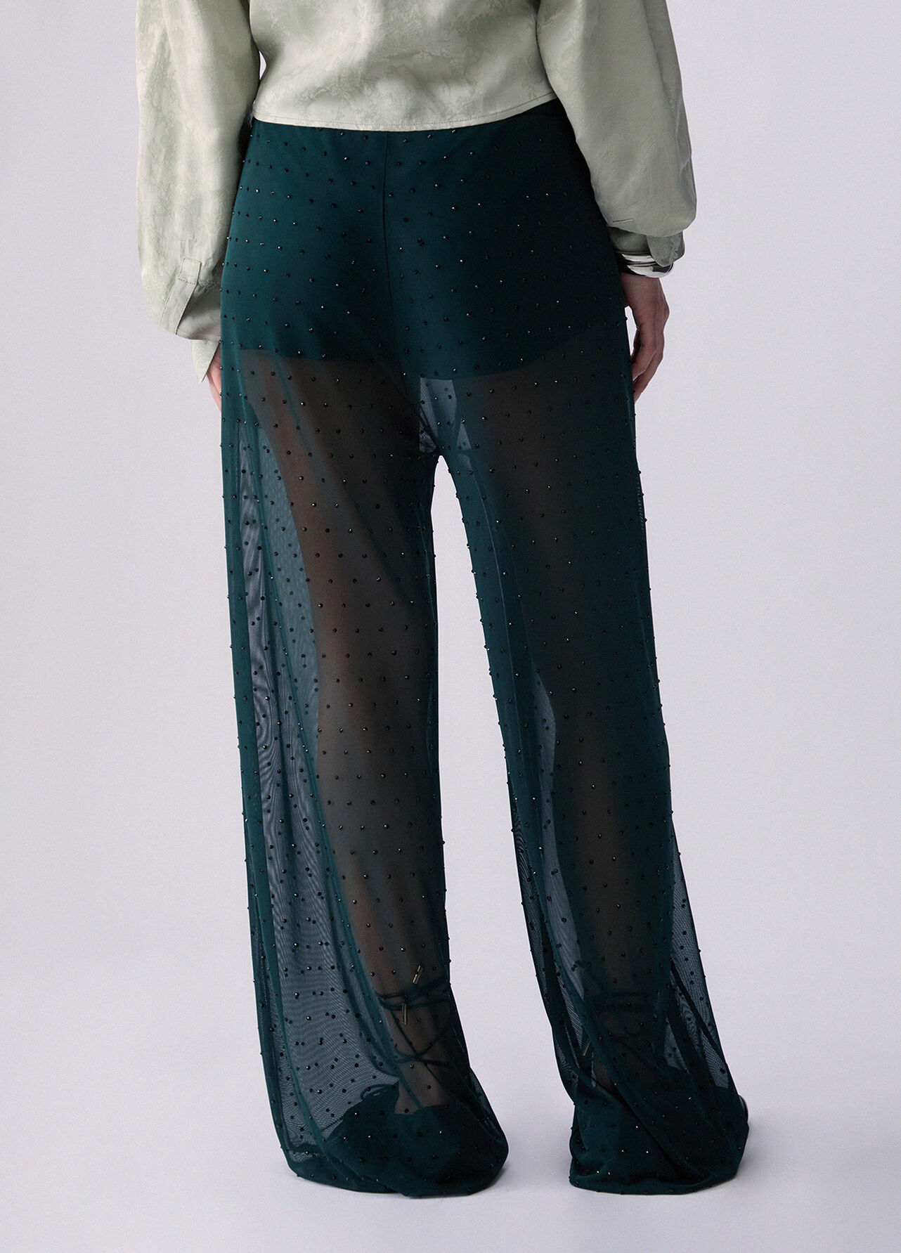 Pantaloni in tulle con ricami gioiello - DARK GREEN