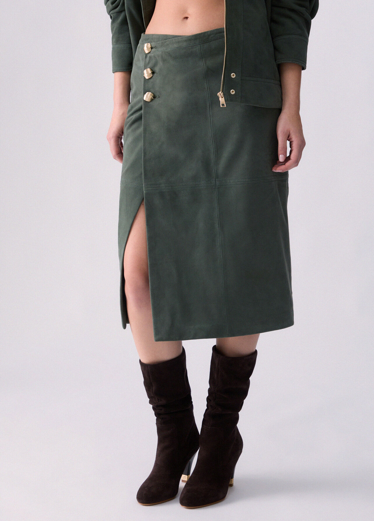 Gonna midi in suede - SAGE GREEN