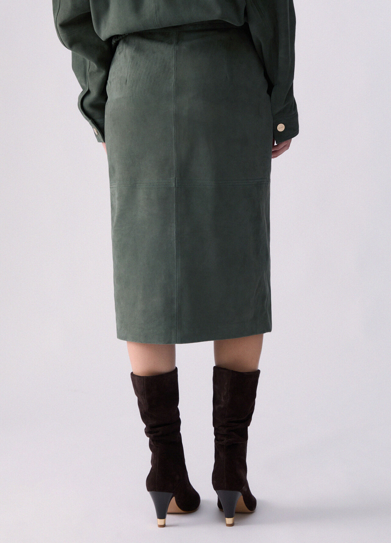 Gonna midi in suede - SAGE GREEN