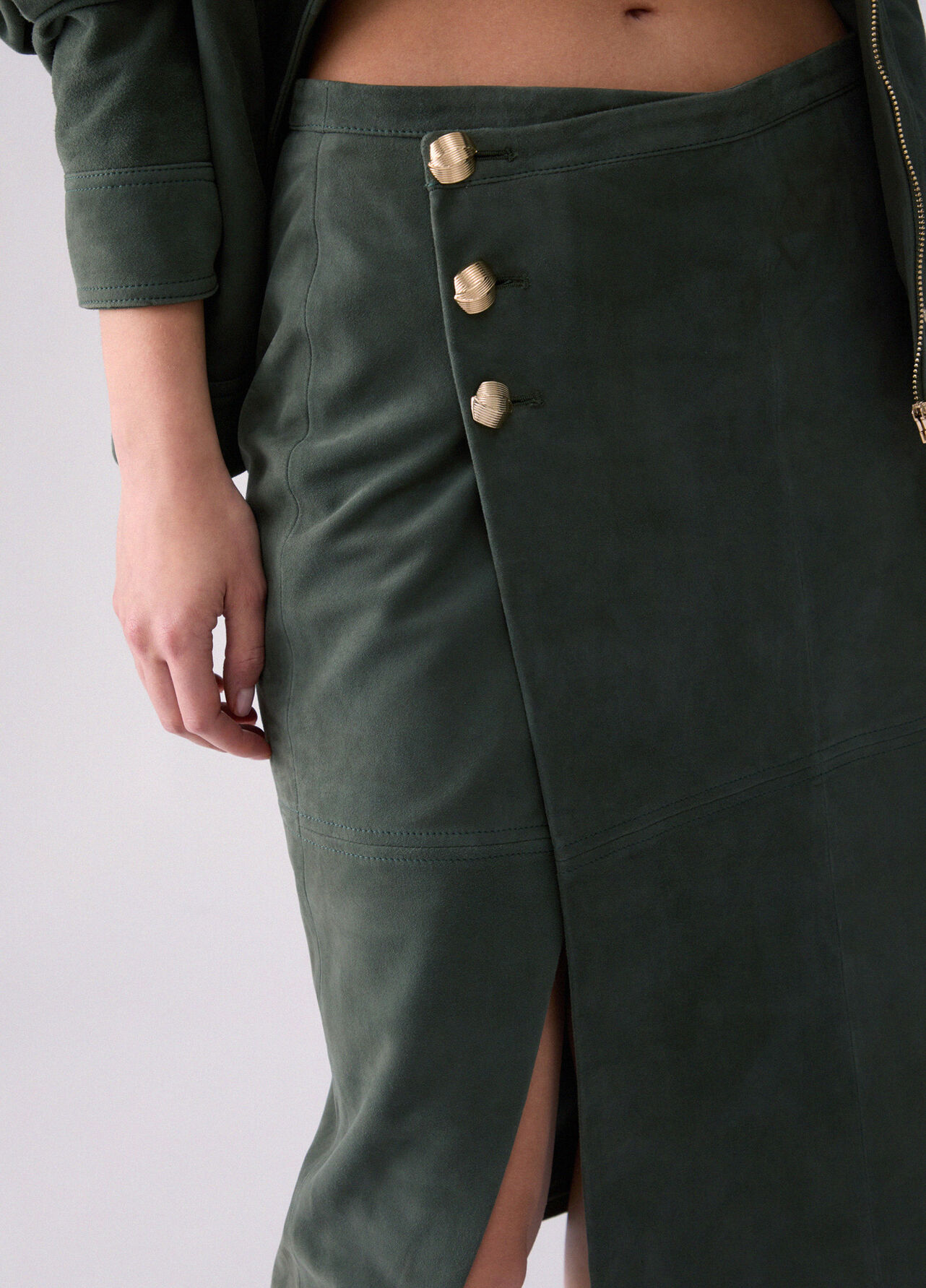 Gonna midi in suede - SAGE GREEN