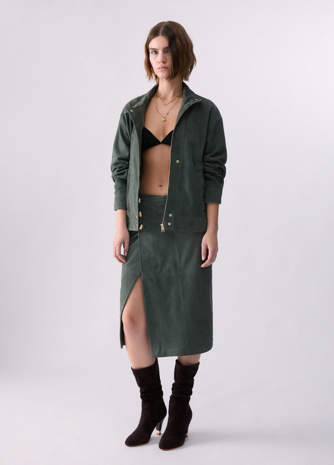 Gonna midi in suede - SAGE GREEN