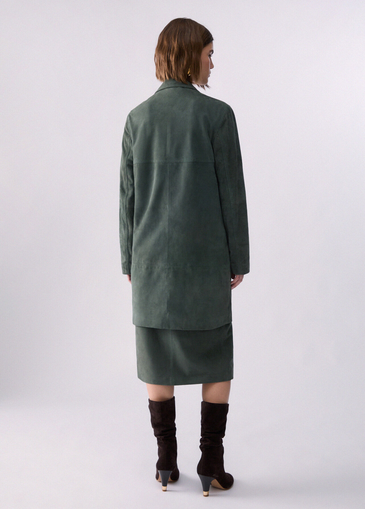 Giacca lunga in suede - SAGE GREEN