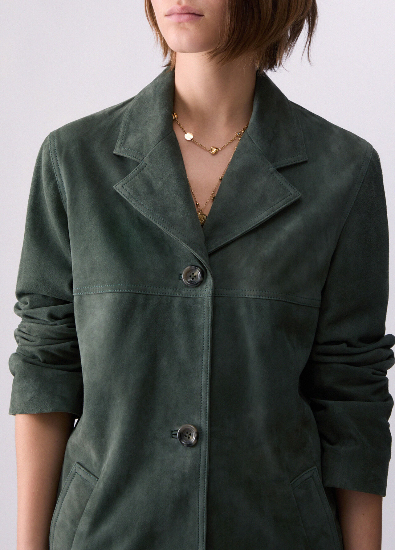 Giacca lunga in suede - SAGE GREEN
