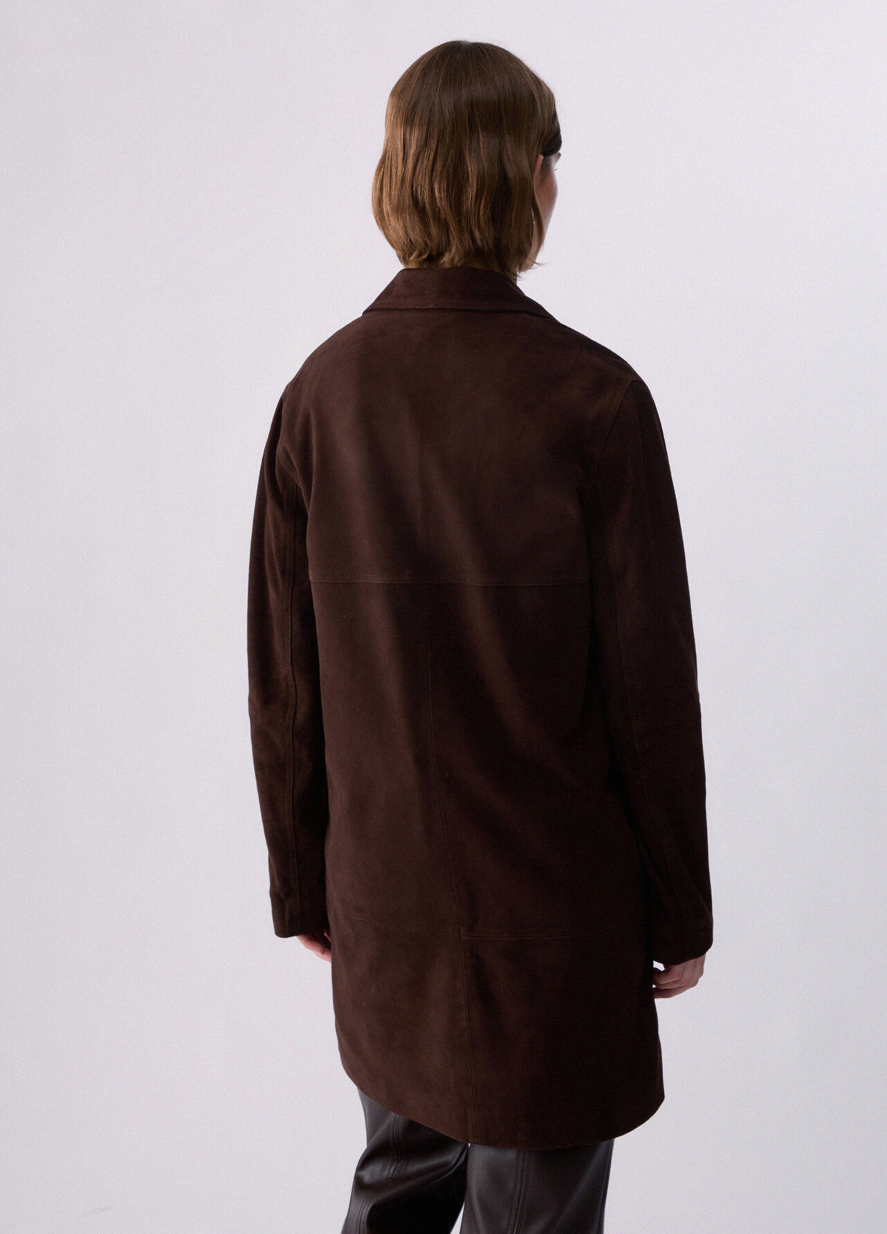 Giacca lunga in suede - COCOA BROWN