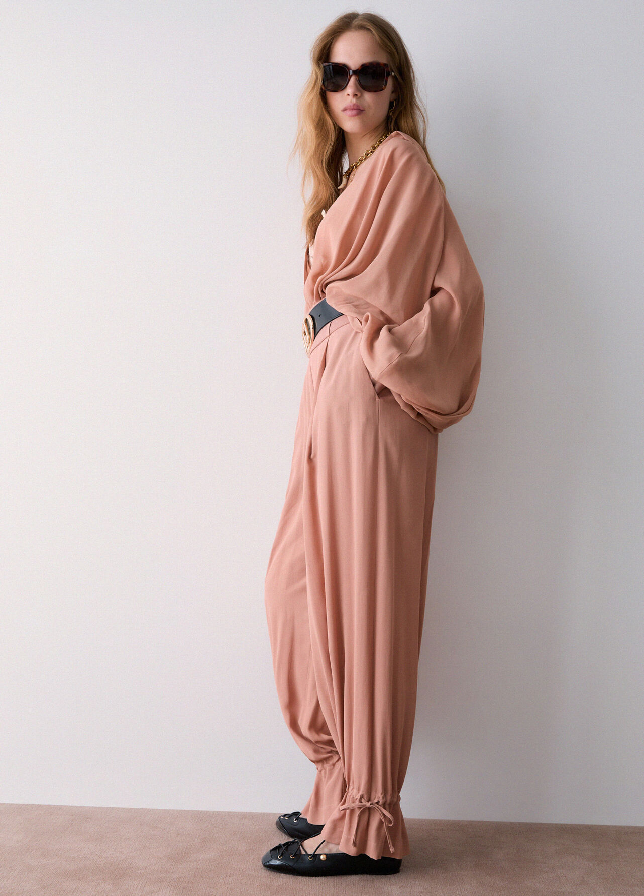 Pantaloni ampi con coulisse - NUDE