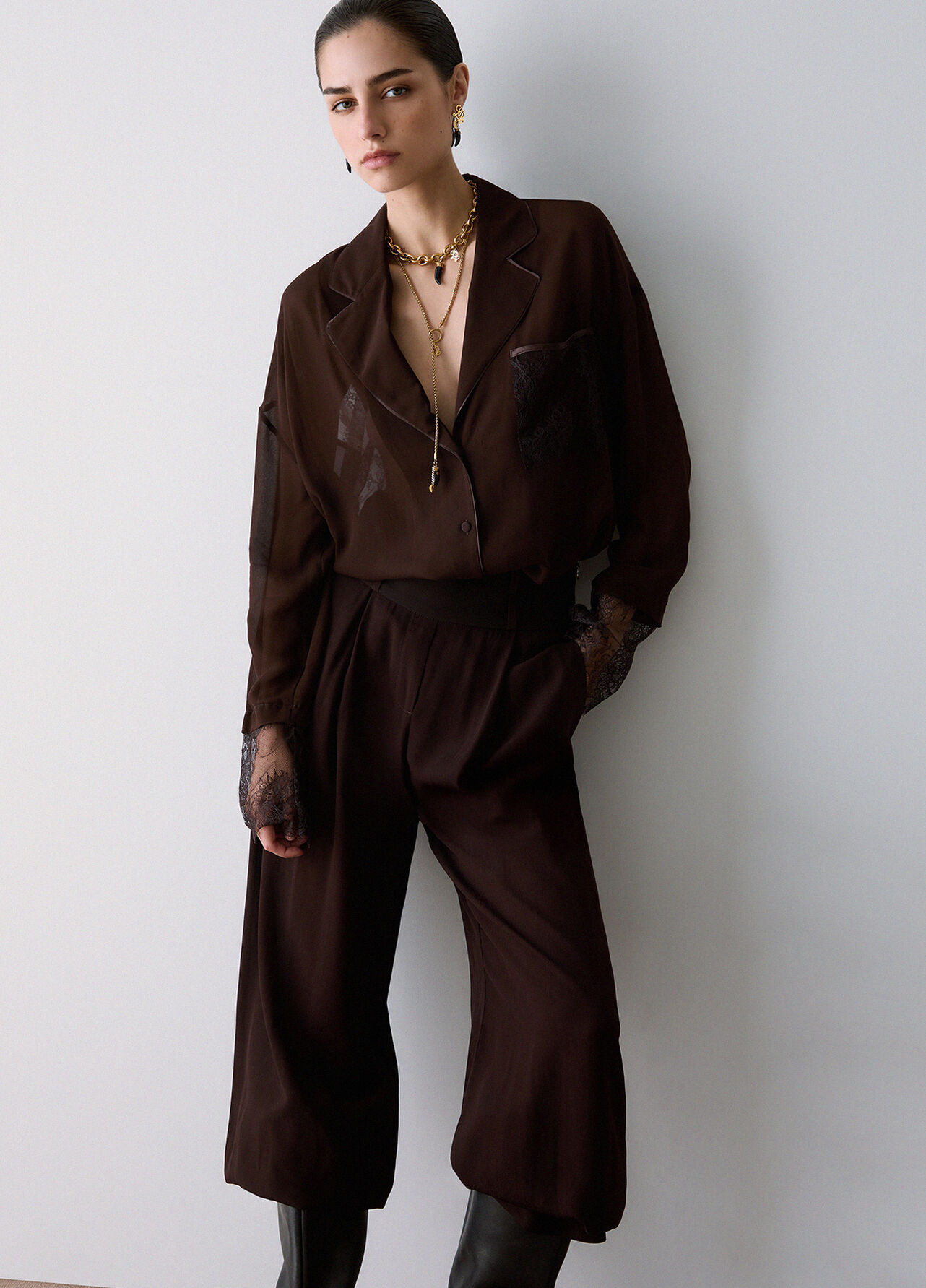Pantaloni ampi con coulisse - MOCHA