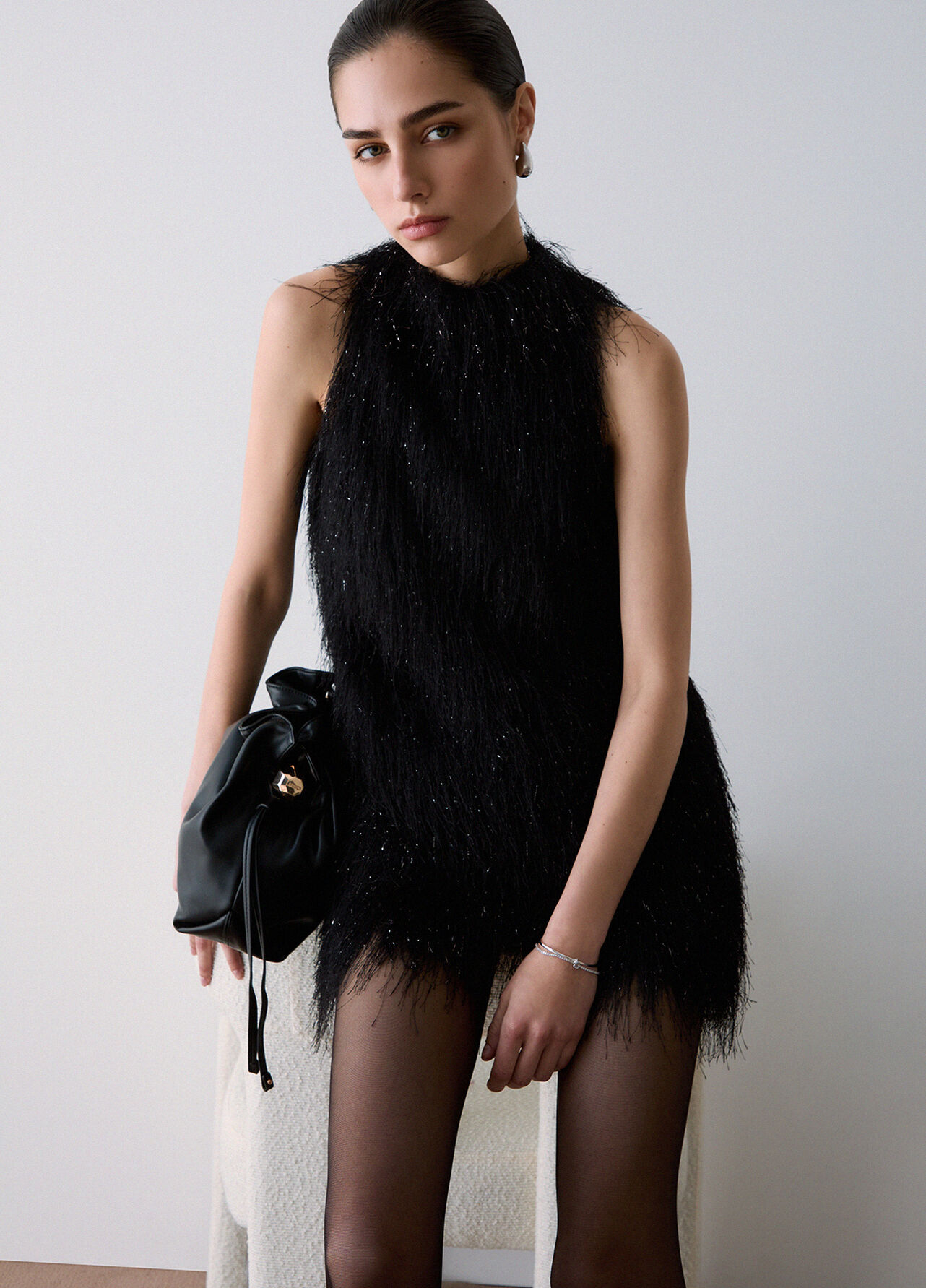 Top con frange - BLACK