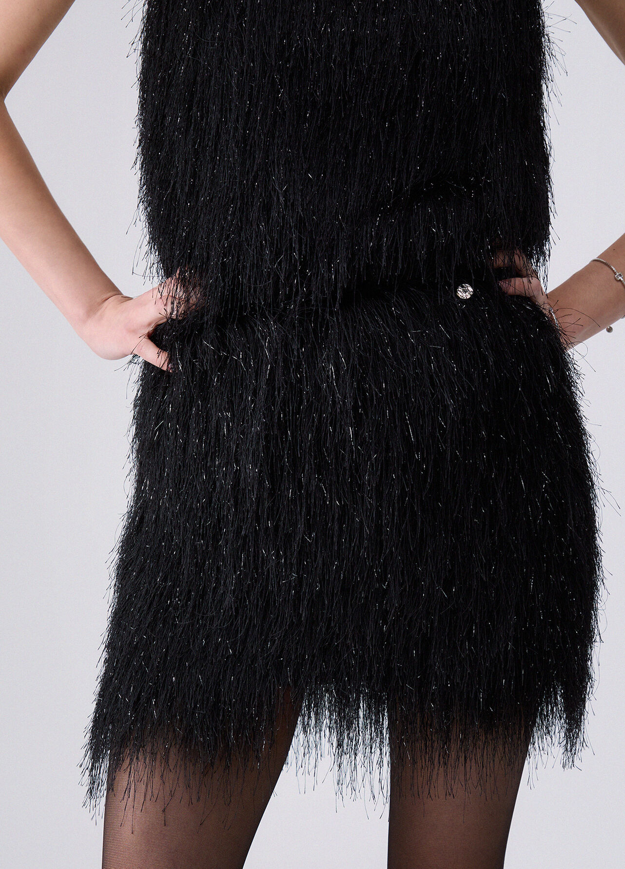 Minigonna con frange - BLACK