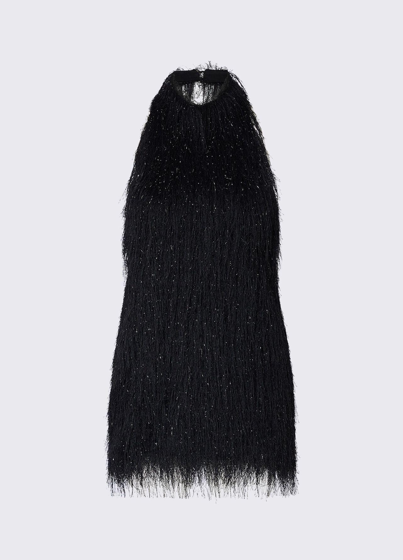 Abito corto con tessuto sfrangiato - BLACK