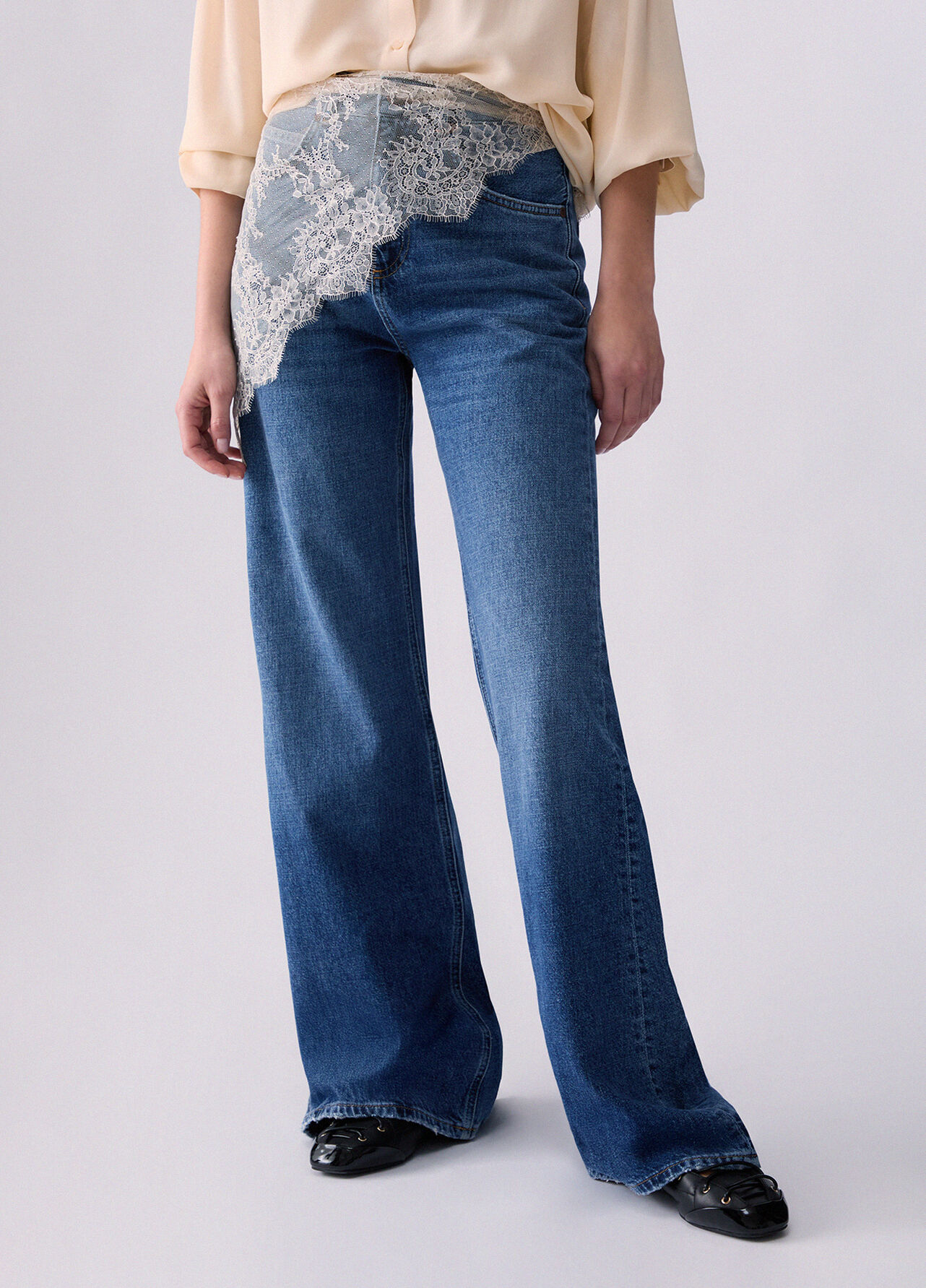 Jeans flare con bandana - BLUE DENIM