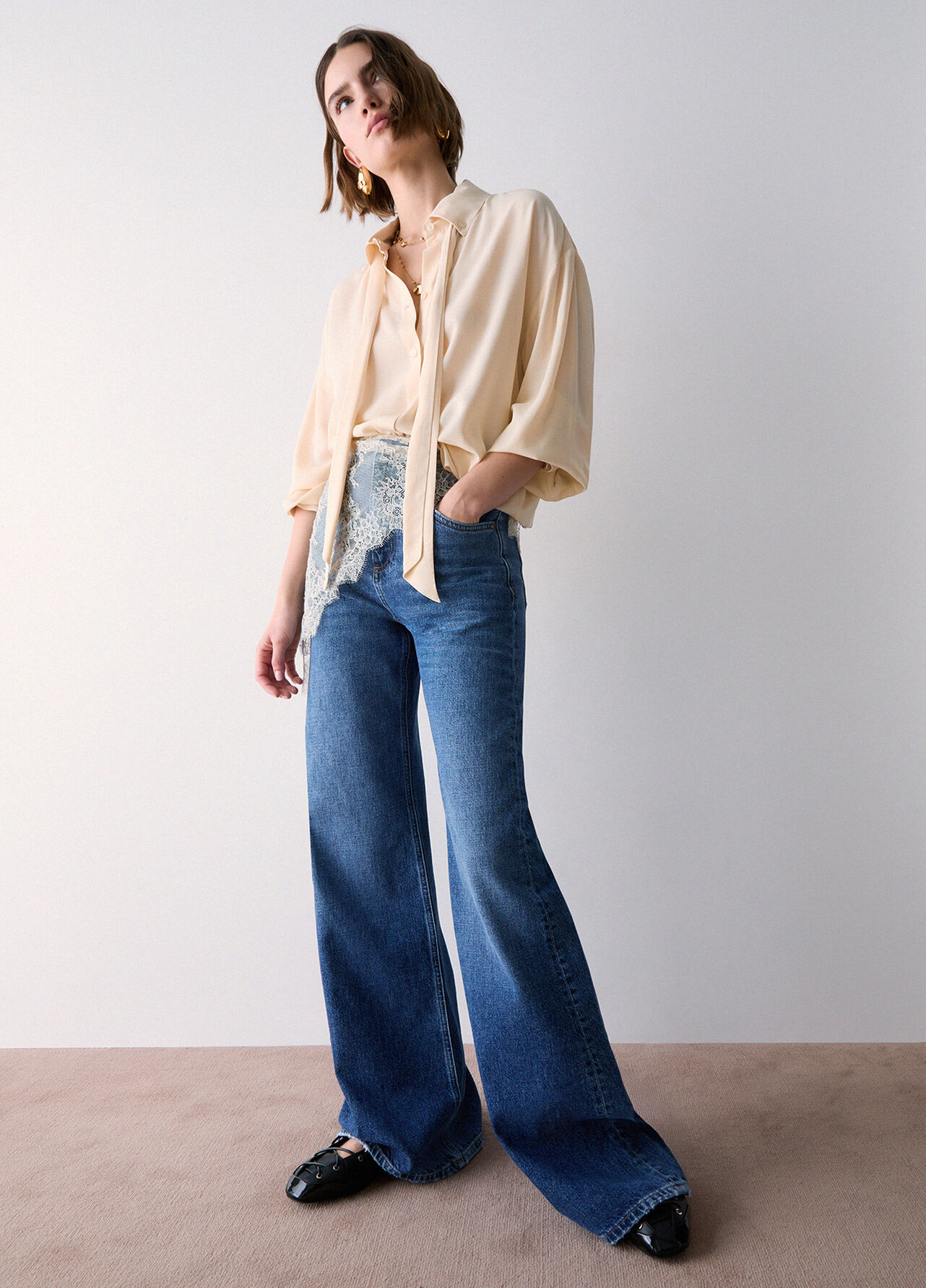 Jeans flare con bandana - BLUE DENIM